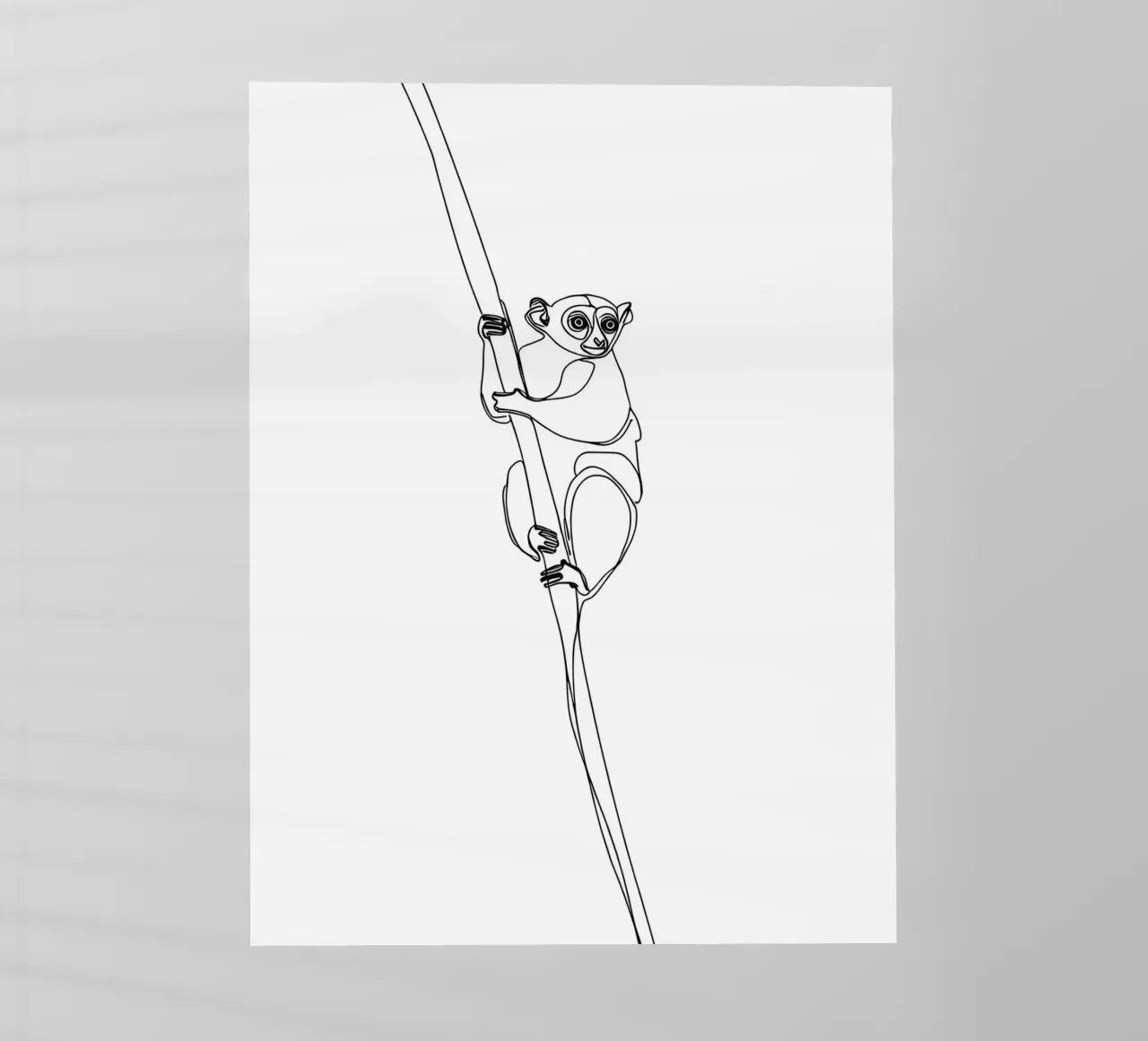 Lémur trepando a un árbol Dibujo lineal minimalista lámina retroiluminada de Viv Line Art