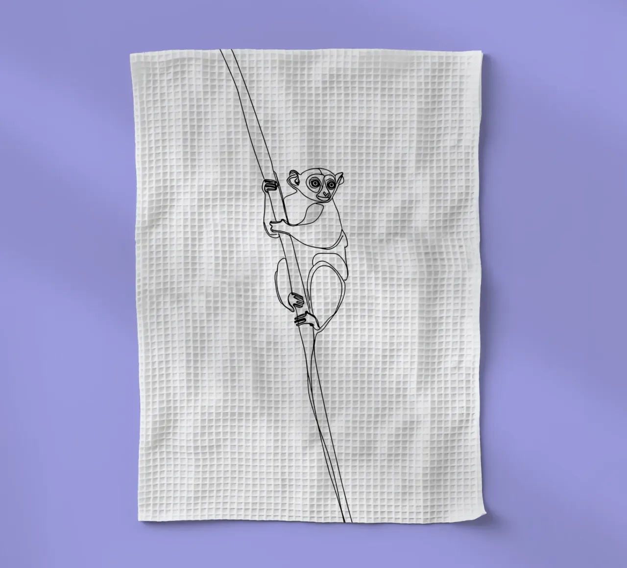 Lémurien grimpant à l'arbre Dessin au trait minimaliste torchon de Viv Line Art