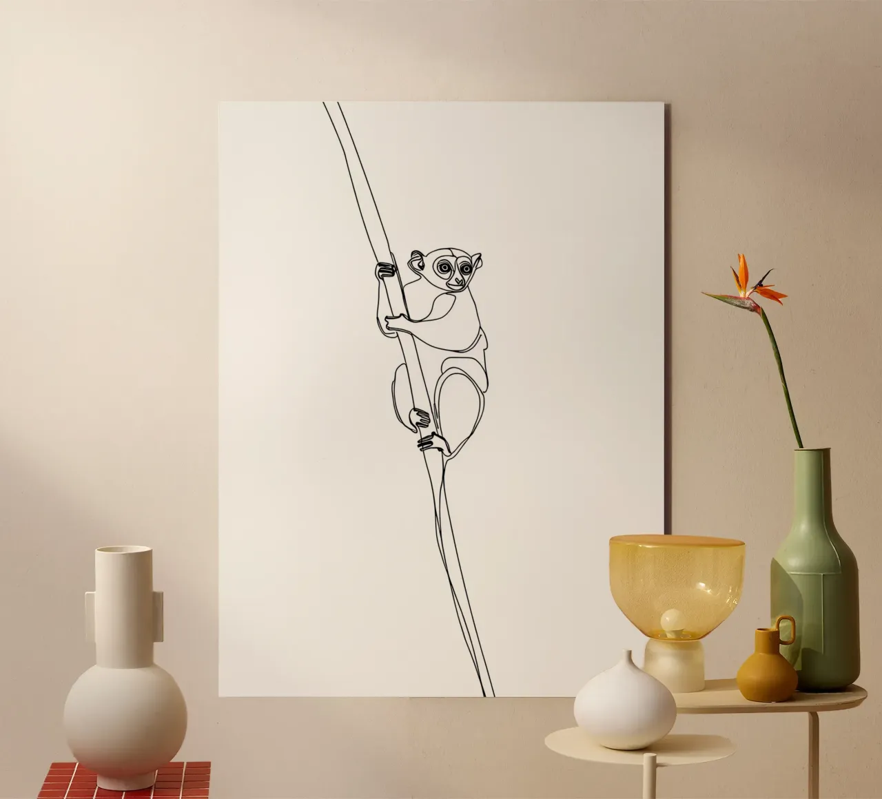 Lémur trepando a un árbol Dibujo lineal minimalista aluminio dibond de Viv Line Art