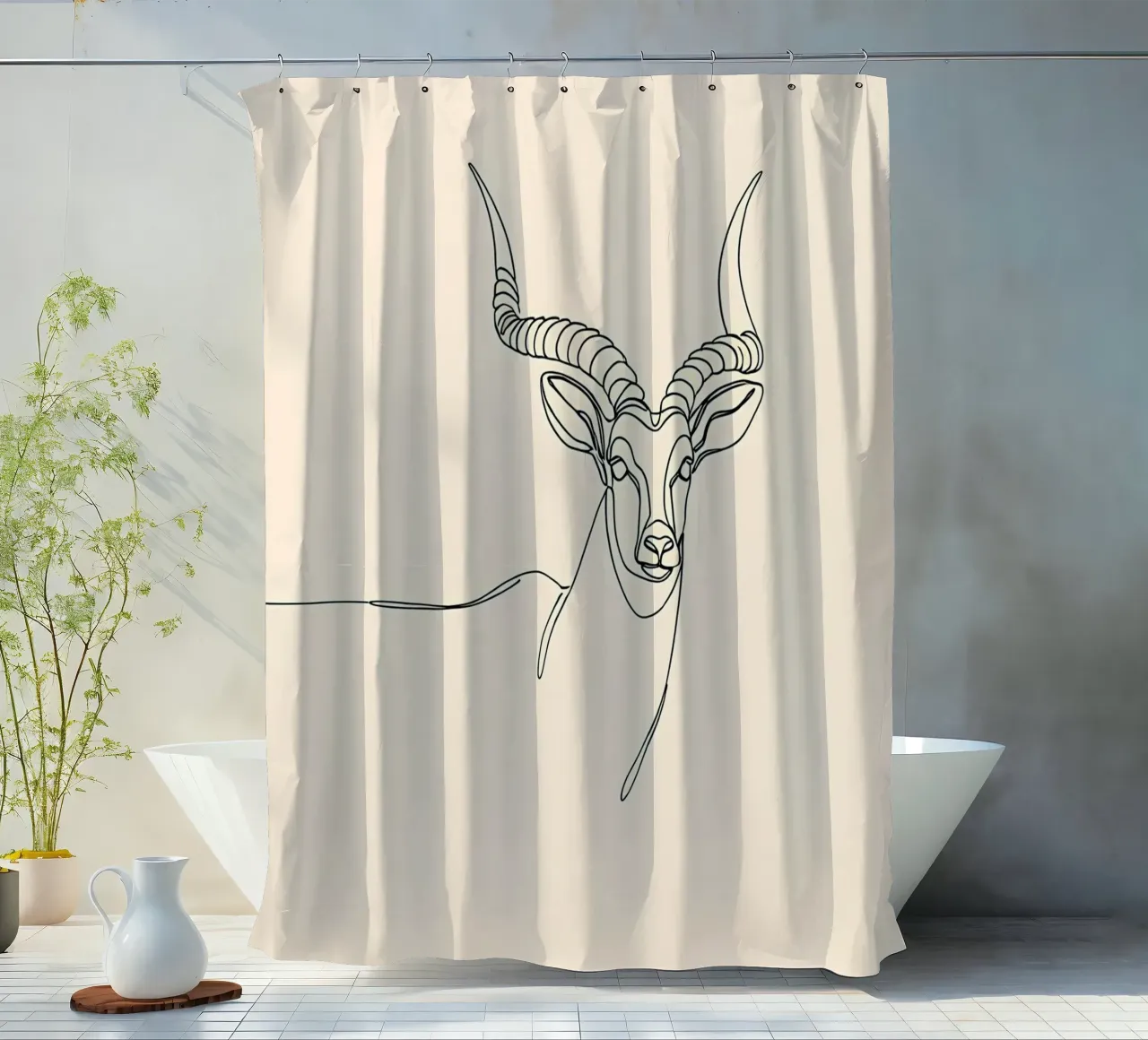Antilope Minimalist Line Art Zeichnung Duschvorhang von Viv Line Art