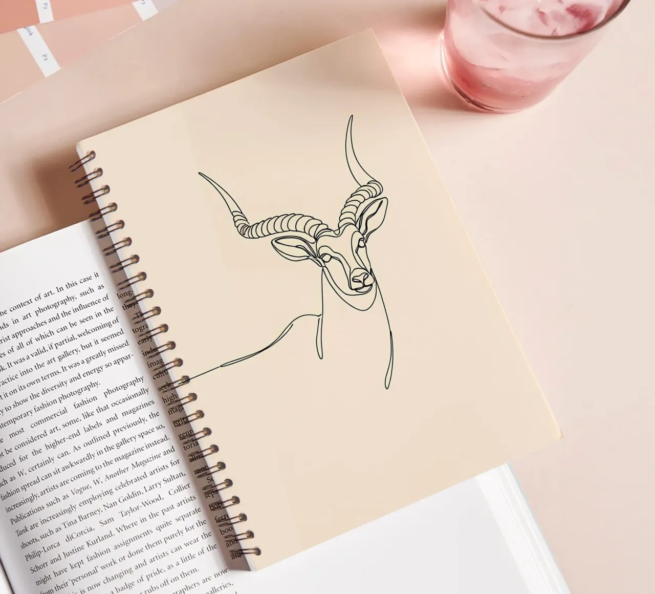 Antelope Minimalist Line Art Drawing spiral notebook by Viv Line Art