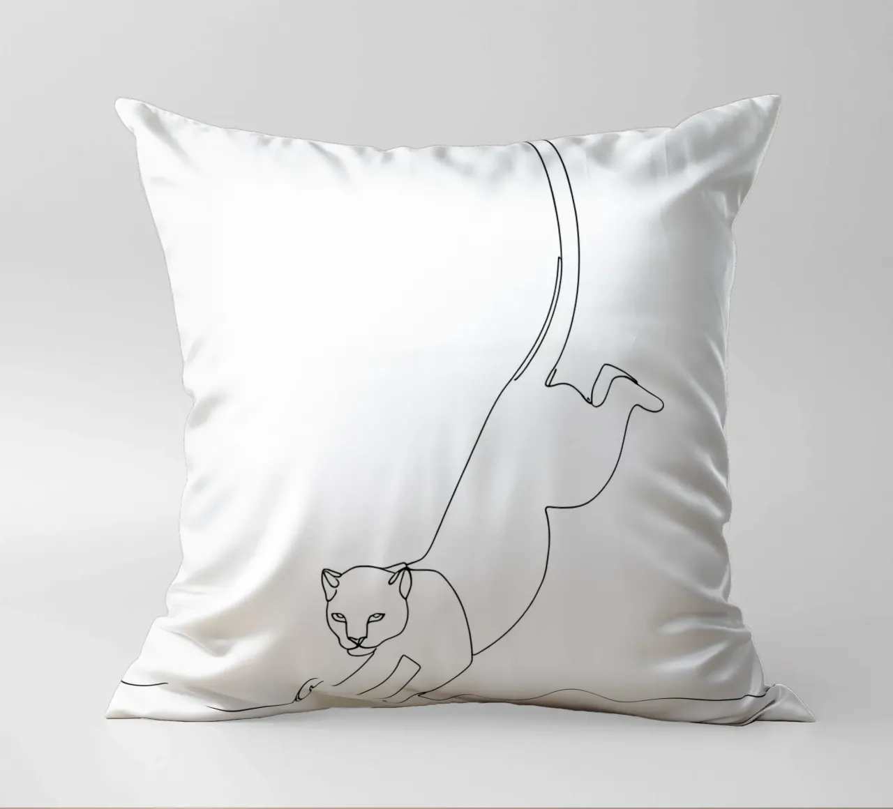 Cat Landing Minimalist Line Art Drawing decorative cushion by Viv Line Art