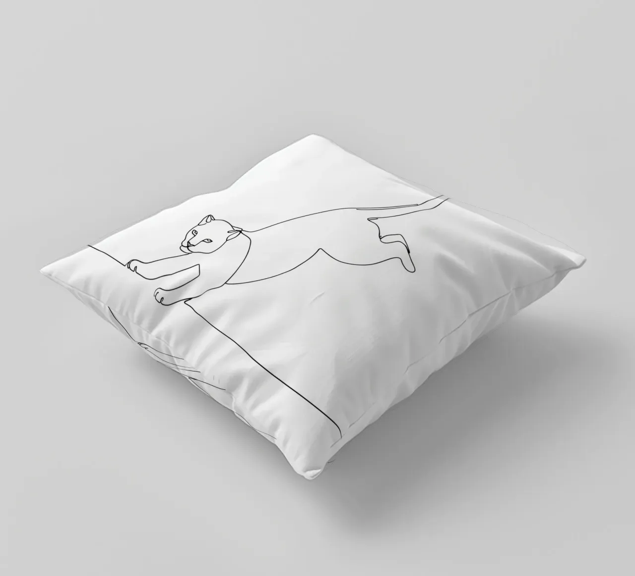 Cat Landing Minimalist Line Art Drawing decorative cushion by Viv Line Art