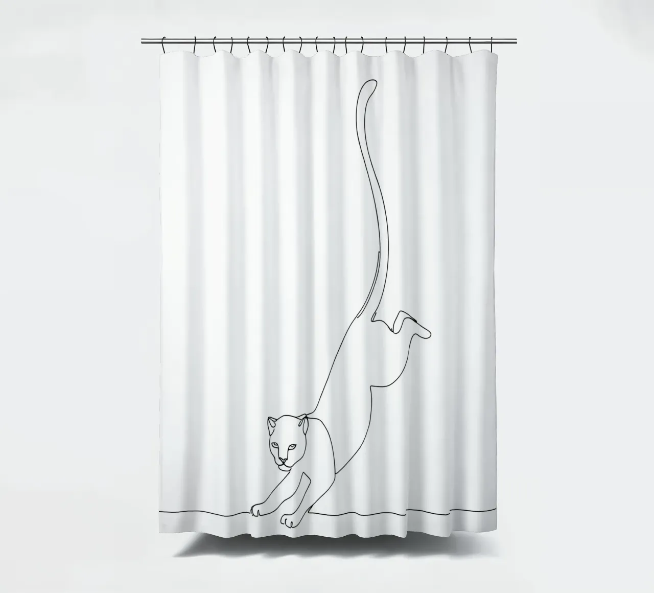 Cat Landing Minimalist Line Art Drawing shower curtain by Viv Line Art