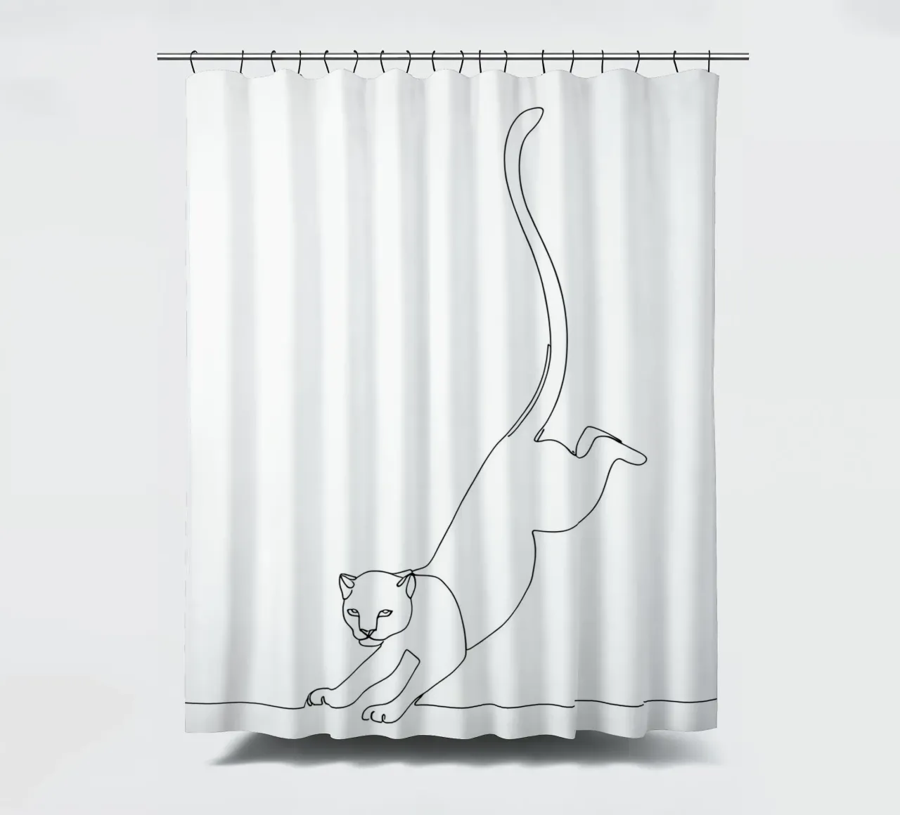 Cat Landing Minimalist Line Art Drawing shower curtain by Viv Line Art