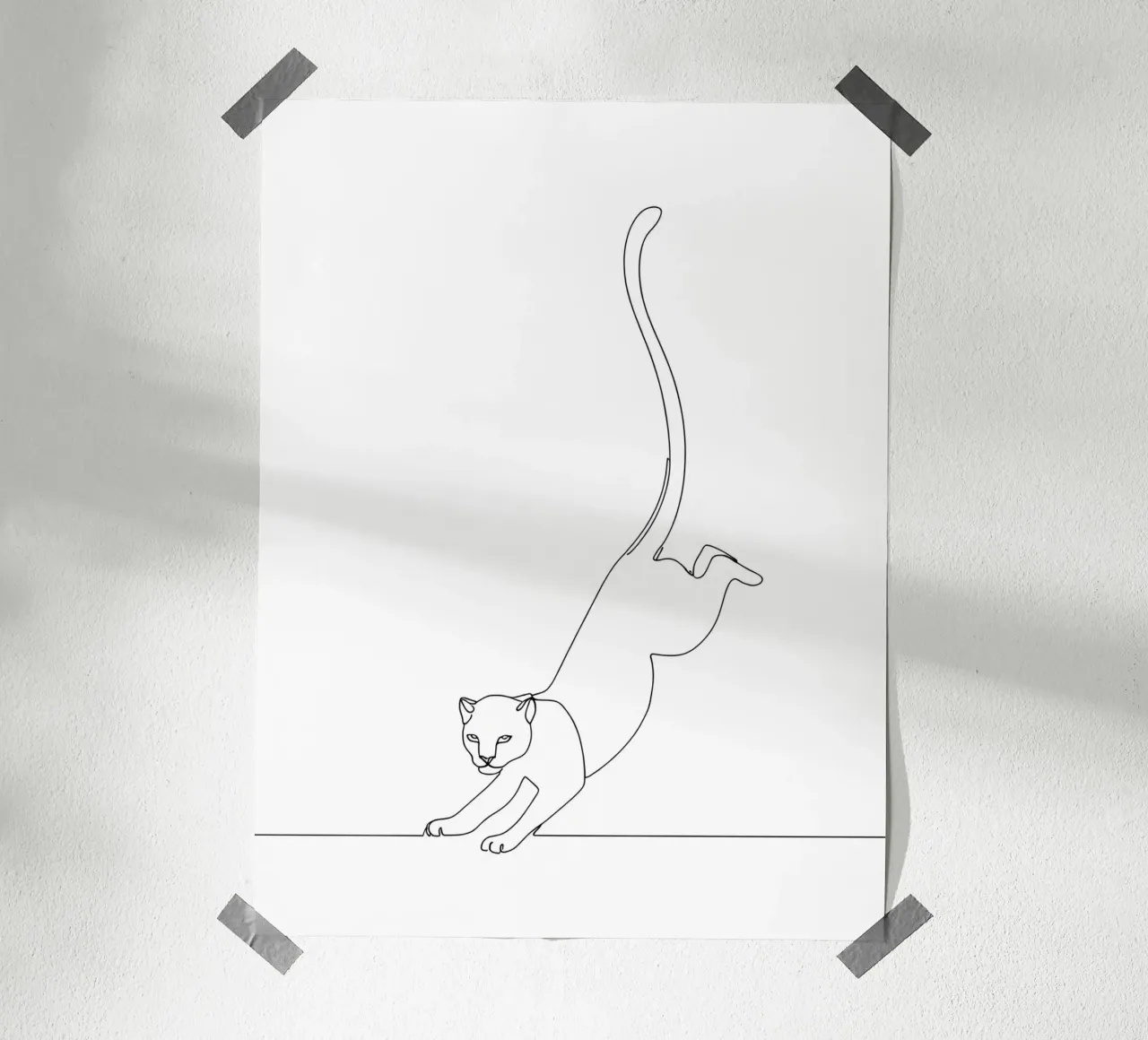 Gatto che atterra Disegno lineare minimalista poster con telaio in alluminio da Viv Line Art
