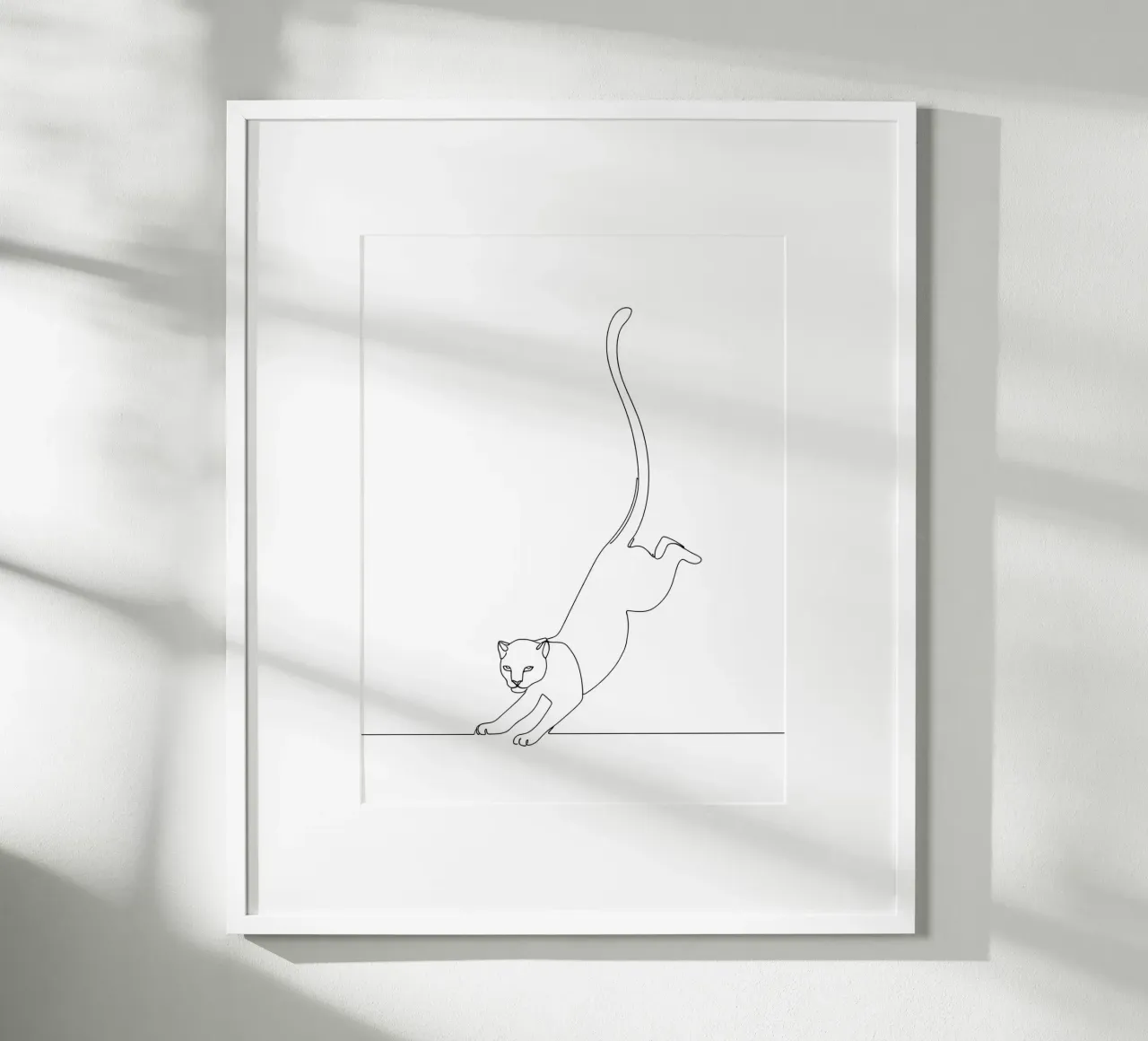 Gatto che atterra Disegno lineare minimalista poster con telaio in alluminio da Viv Line Art