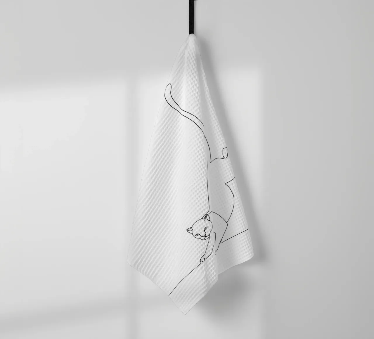 Atterrissage d'un chat Dessin au trait minimaliste torchon de Viv Line Art