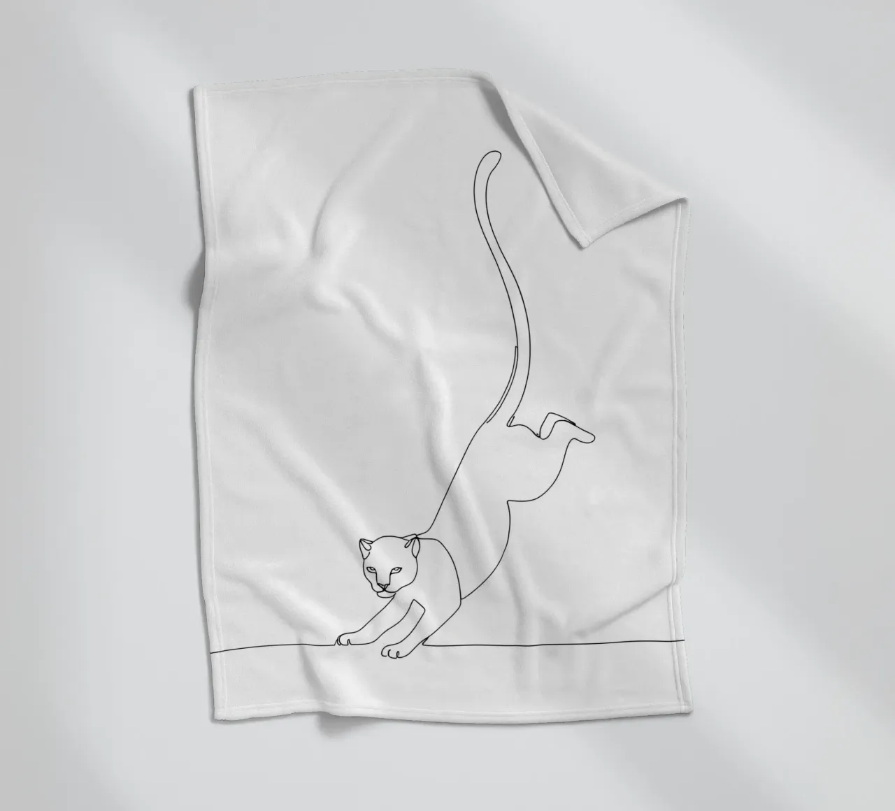 Cat Landing Minimalist Line Art Drawing fleece blanket by Viv Line Art