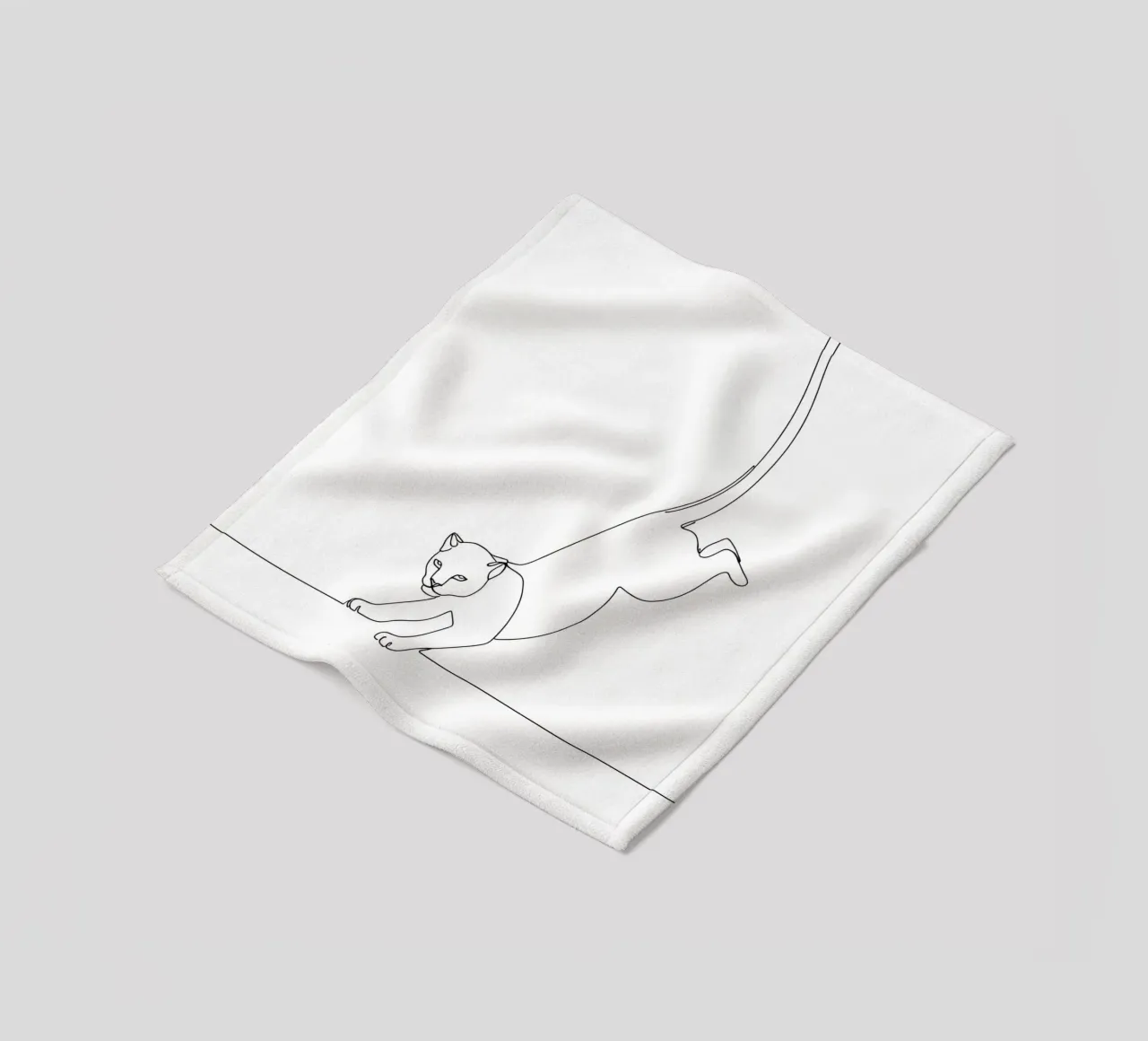 Cat Landing Minimalist Line Art Drawing fleece blanket by Viv Line Art