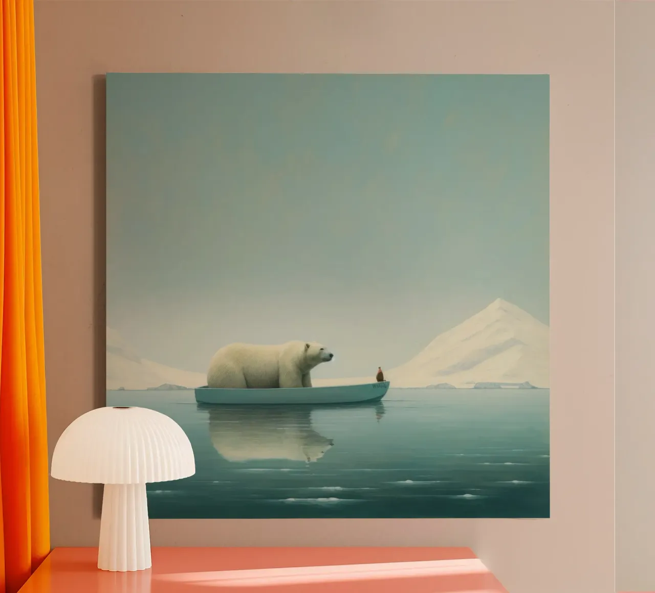 Orso polare minimale 3 tela con Cornice a cassetta da Minimal Animal Art