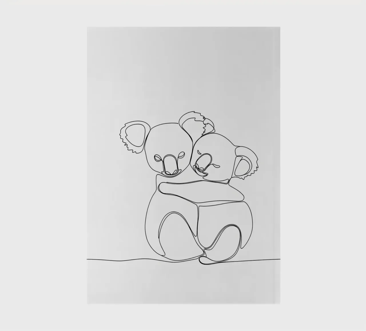 Two Koalas Hugging Minimalist Line Art Drawing notebook by Viv Line Art