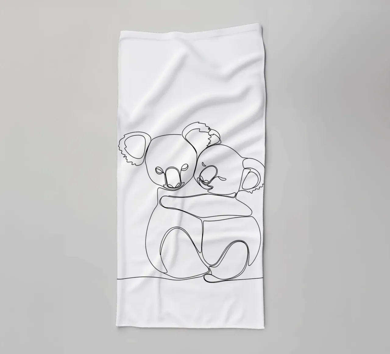 Two Koalas Hugging Minimalist Line Art Drawing towel by Viv Line Art