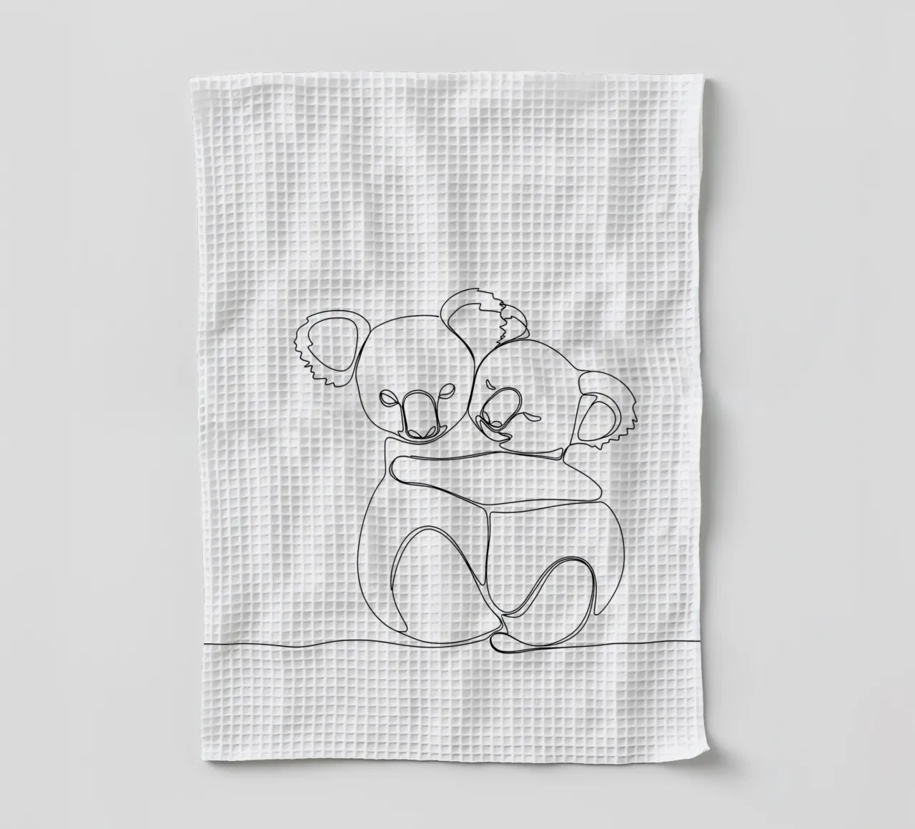 Deux Koalas s'embrassant Dessin au trait minimaliste torchon de Viv Line Art