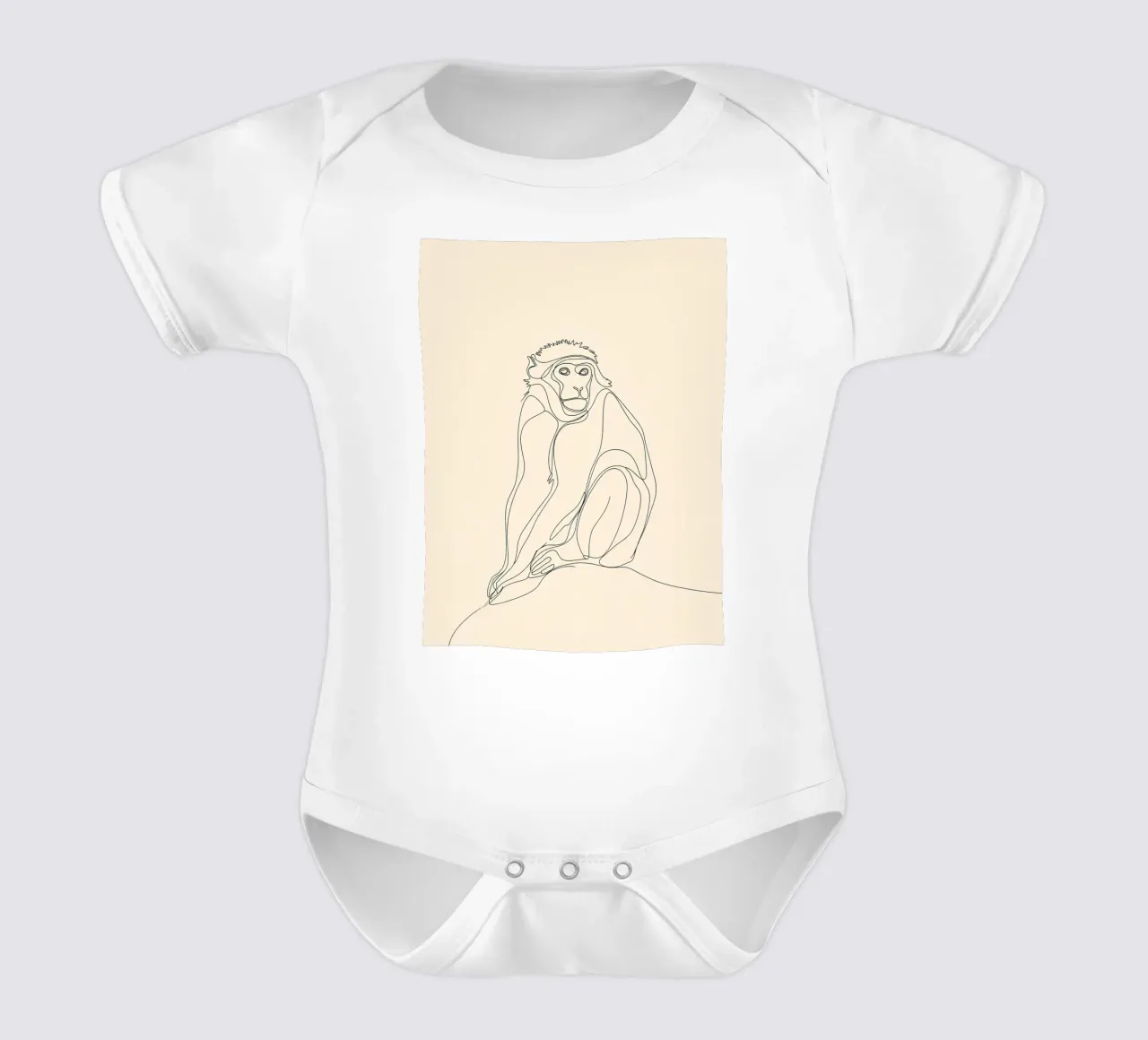 Affe sitzend Minimalist Line Art Zeichnung Kurzarm Babybody von Viv Line Art