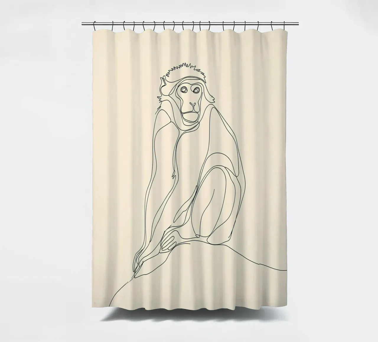 Affe sitzend Minimalist Line Art Zeichnung Duschvorhang von Viv Line Art