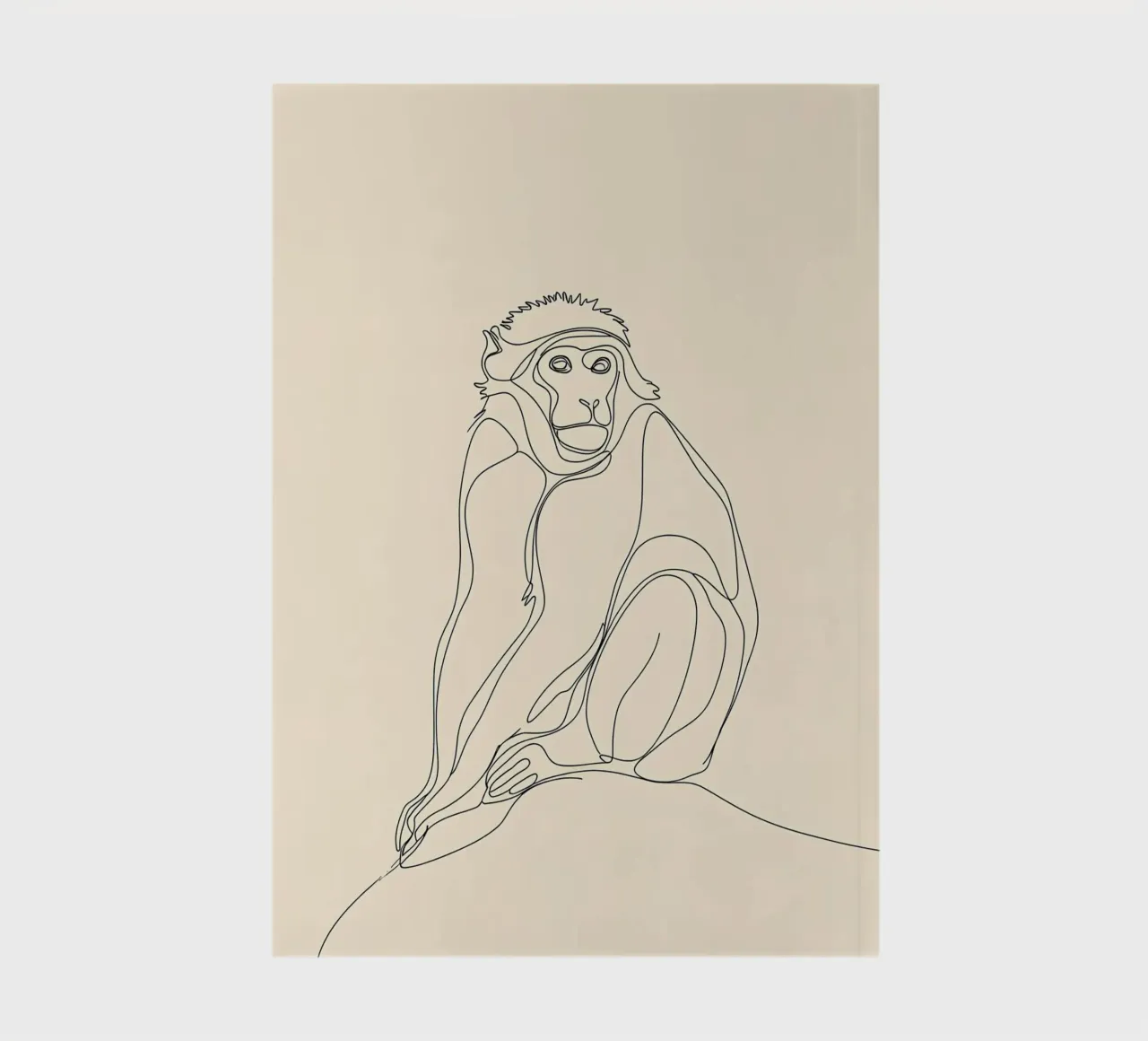 Monkey Sitting Minimalist Line Art Drawing notebook by Viv Line Art