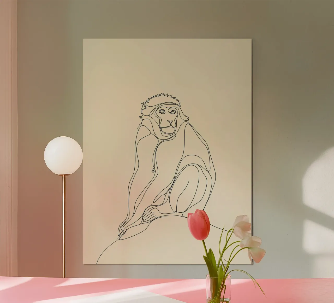 Affe sitzend Minimalist Line Art Zeichnung Hahnemühle von Viv Line Art