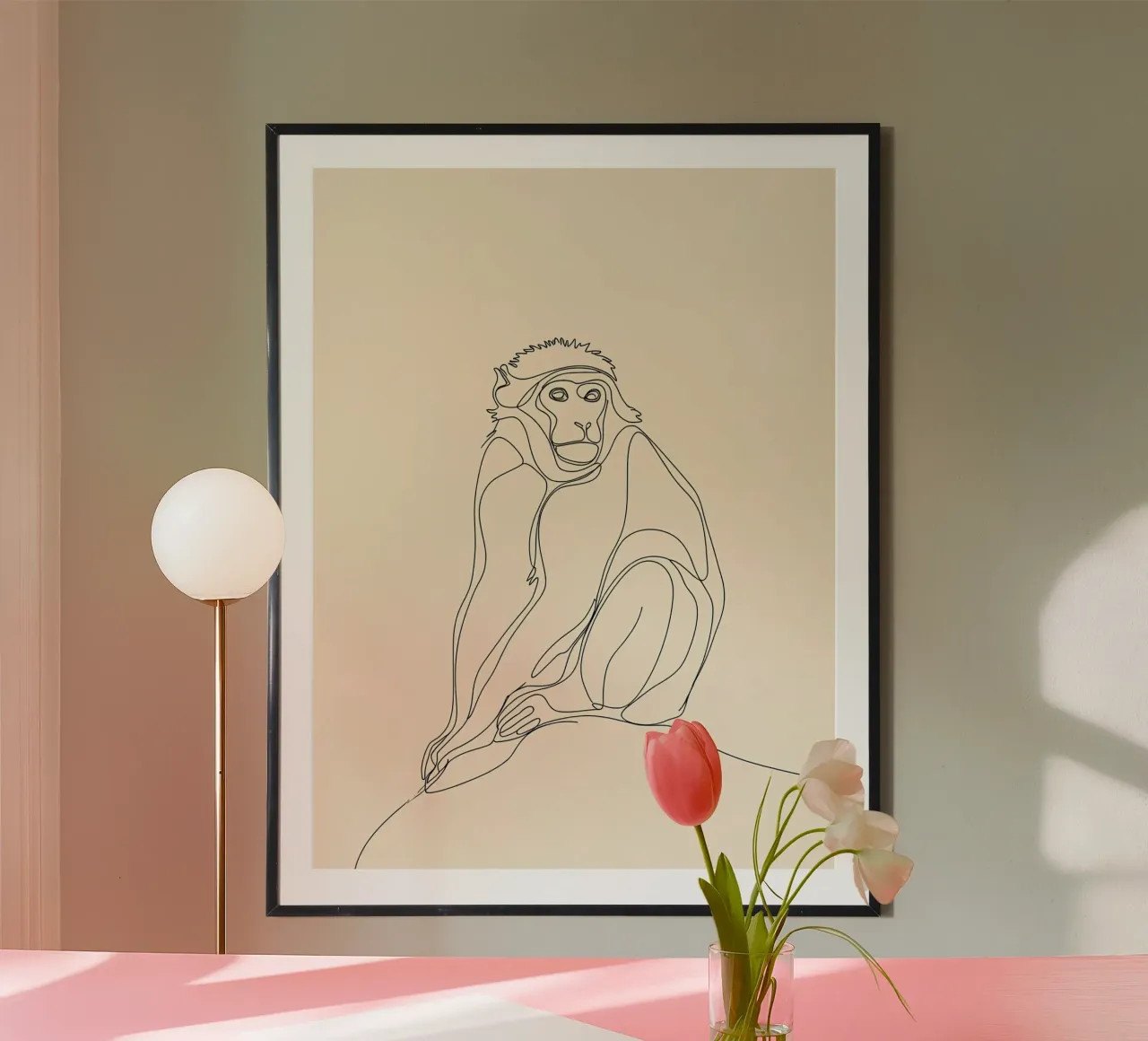 Affe sitzend Minimalist Line Art Zeichnung Hahnemühle von Viv Line Art