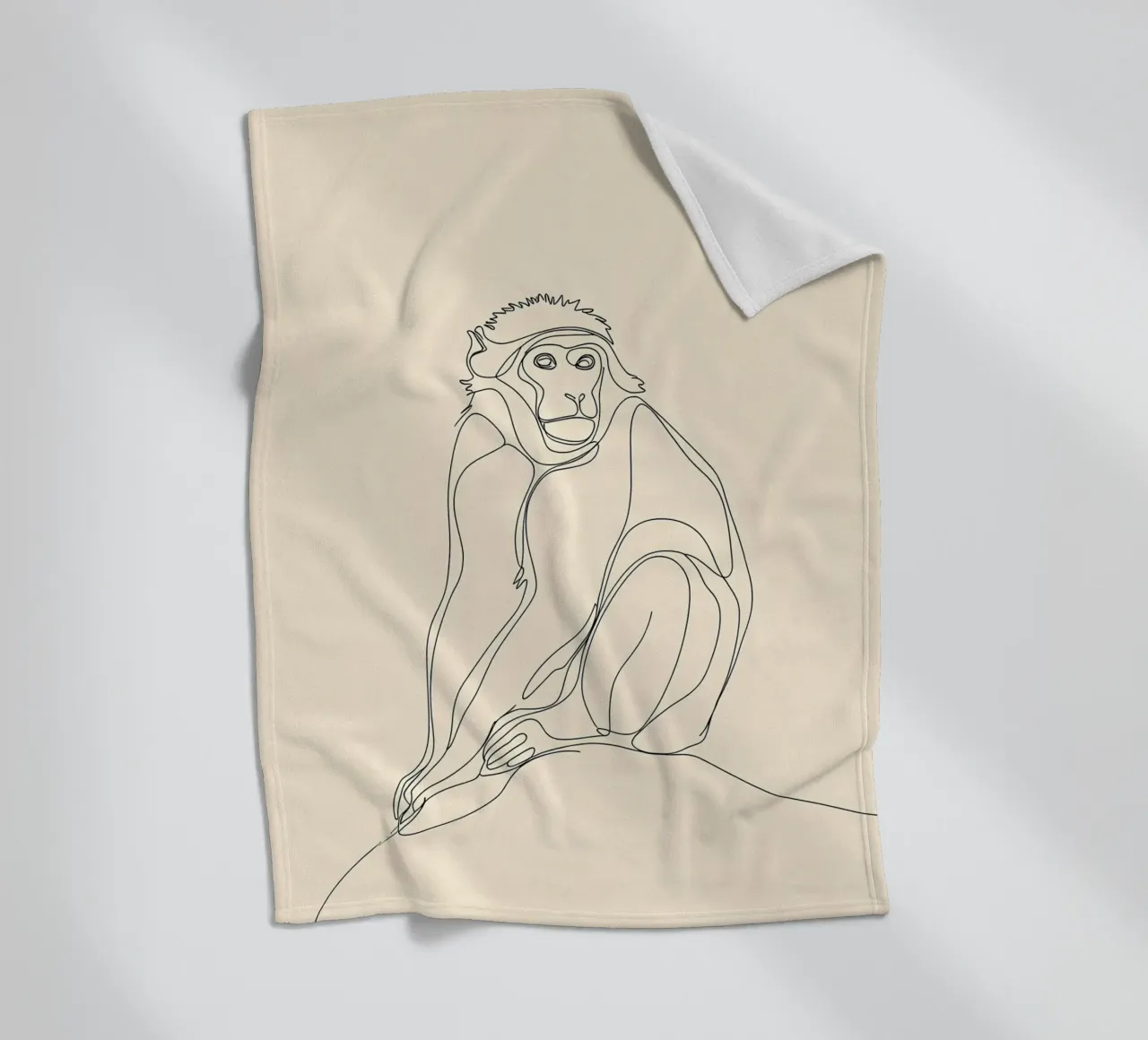Affe sitzend Minimalist Line Art Zeichnung Fleecedecke von Viv Line Art