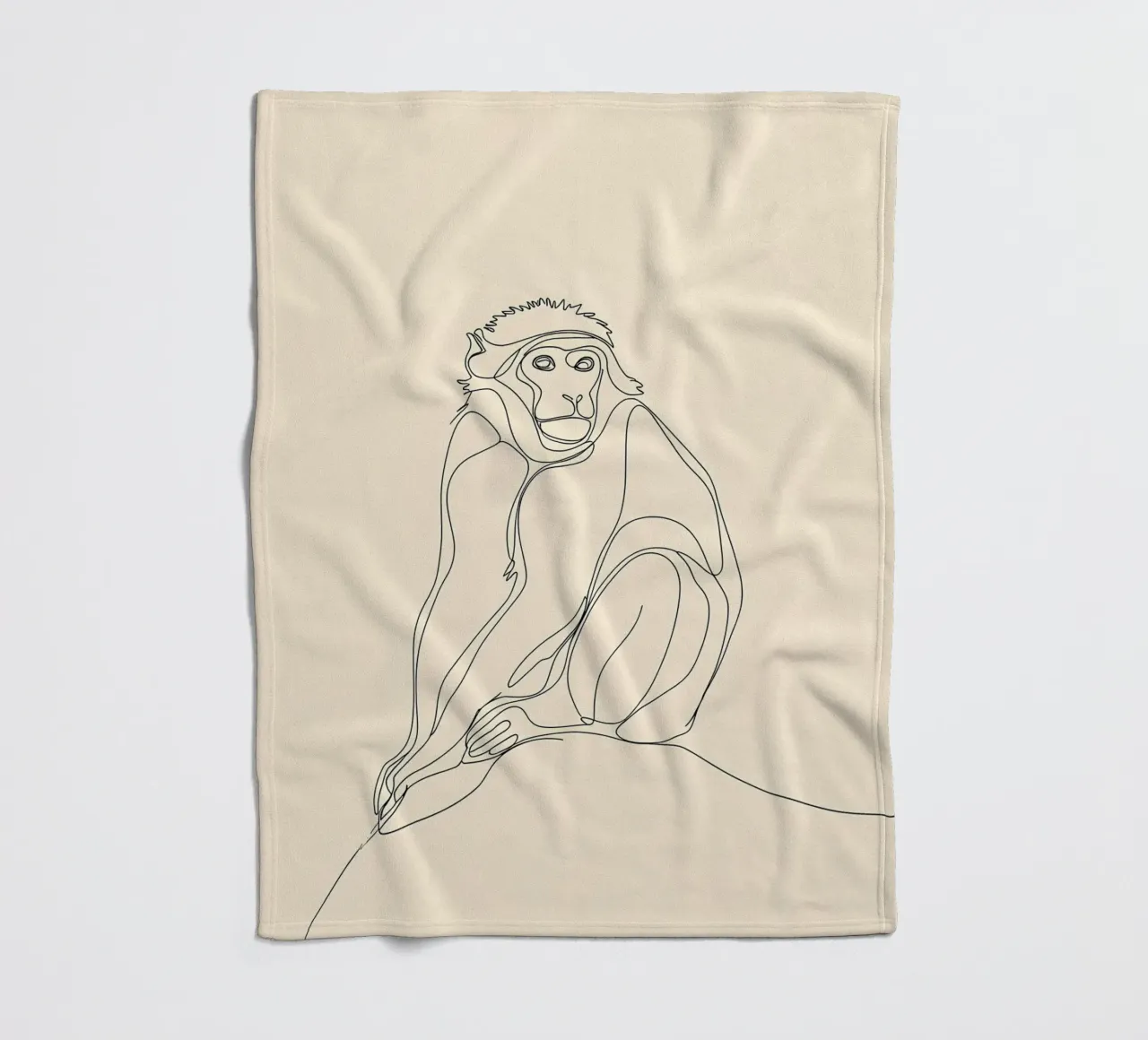 Affe sitzend Minimalist Line Art Zeichnung Fleecedecke von Viv Line Art