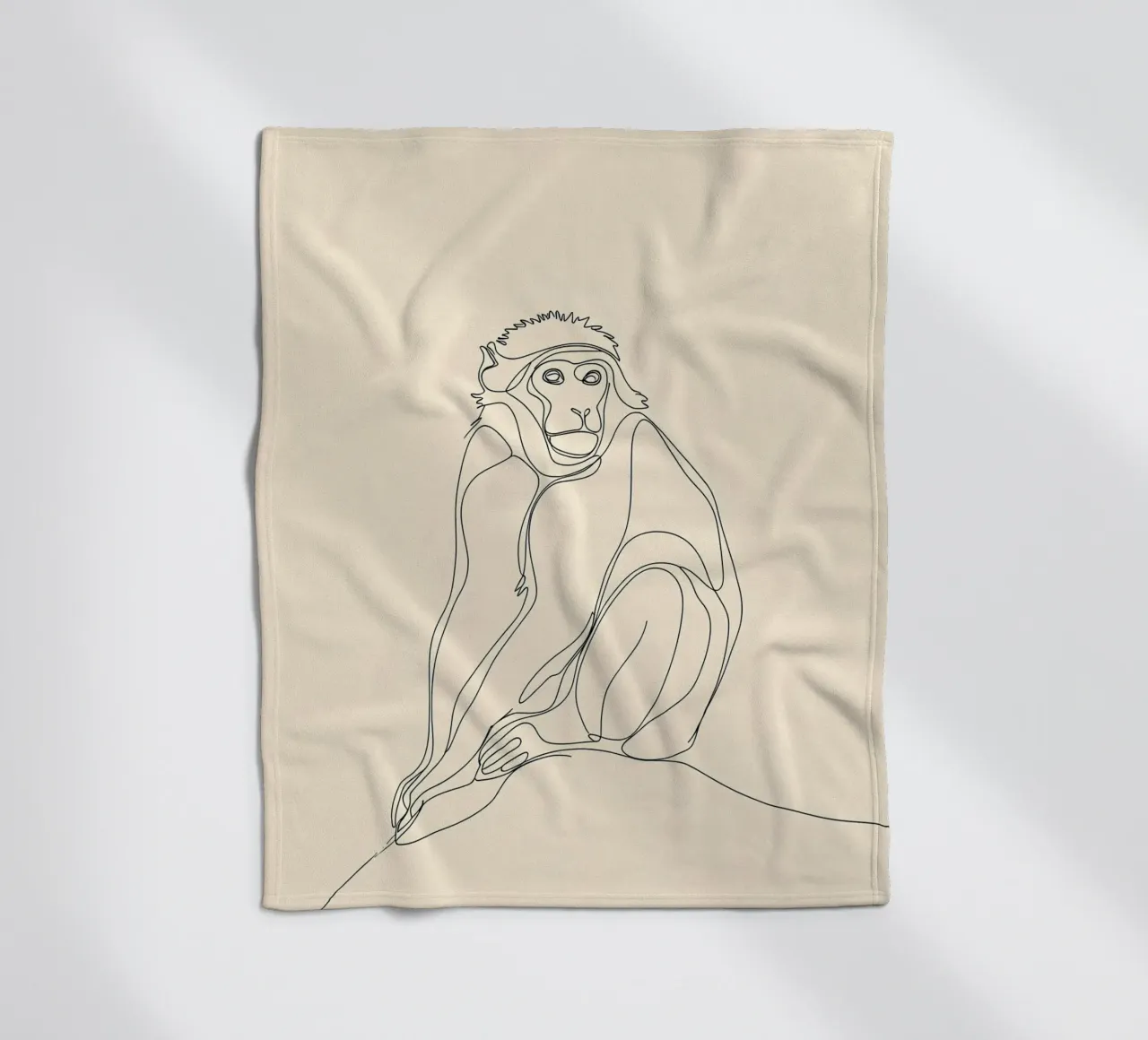 Affe sitzend Minimalist Line Art Zeichnung Fleecedecke von Viv Line Art