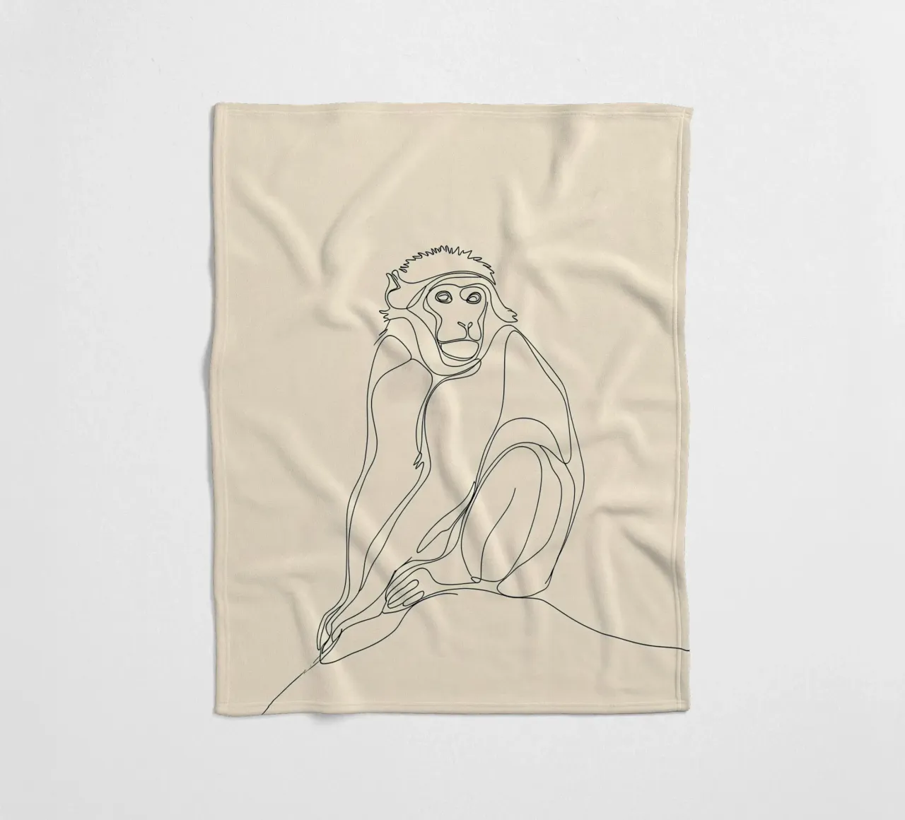 Affe sitzend Minimalist Line Art Zeichnung Fleecedecke von Viv Line Art