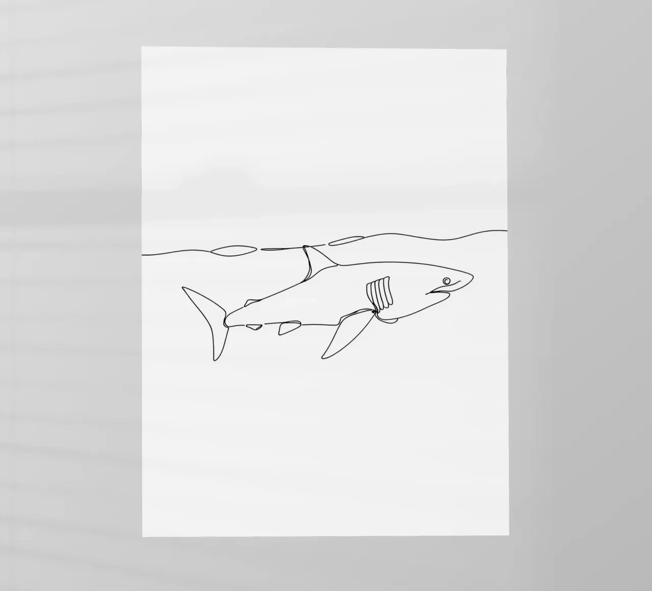 Shark Under Ocean Minimalist Line Art Drawing backlit film by Viv Line Art