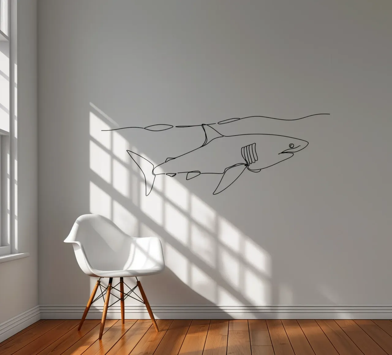 Shark Under Ocean Minimalist Line Art Drawing photo wallpaper by Viv Line Art