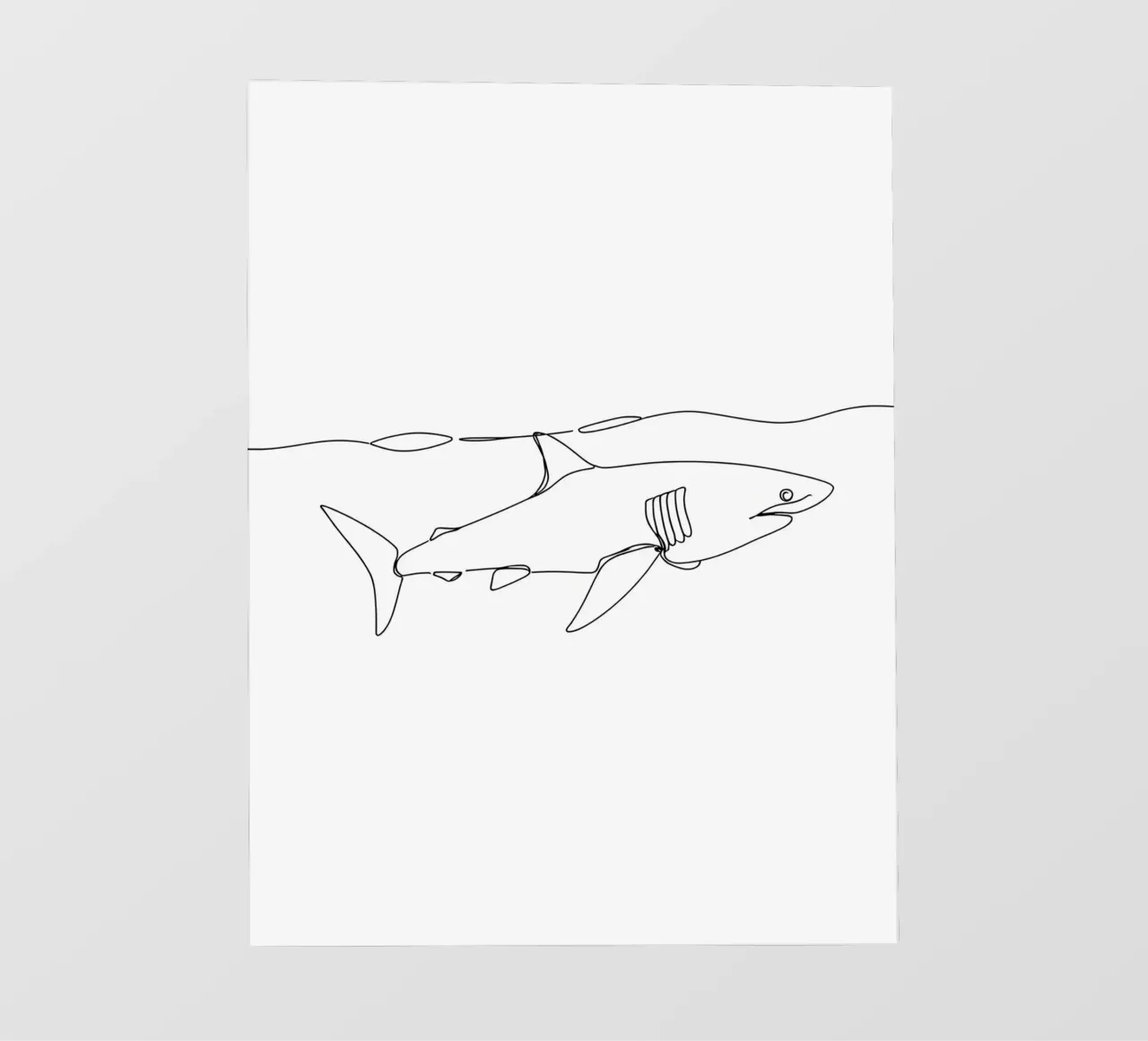 Shark Under Ocean Minimalist Line Art Drawing photo wallpaper by Viv Line Art