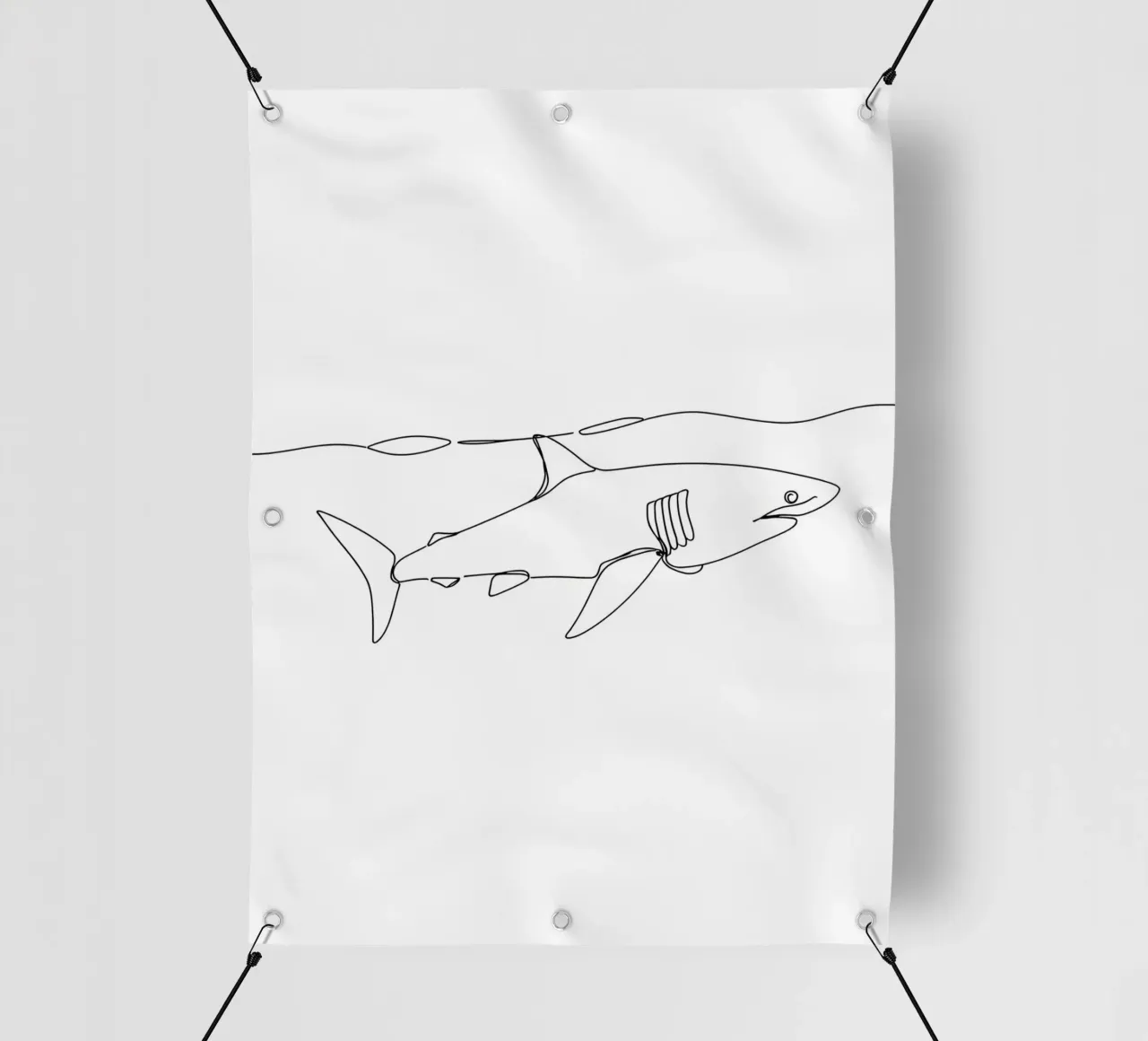 Hai unter Ozean Minimalist Line Art Zeichnung PVC Plane von Viv Line Art