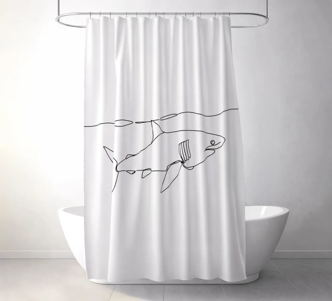 Hai unter Ozean Minimalist Line Art Zeichnung Duschvorhang von Viv Line Art