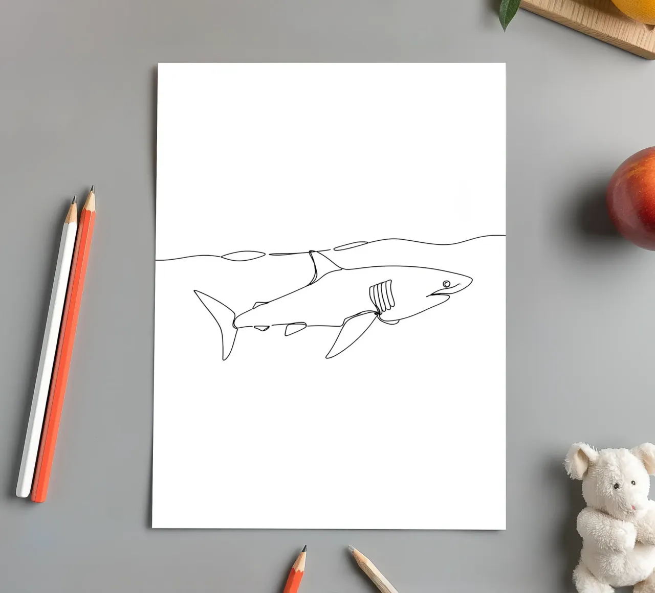 Hai unter Ozean Minimalist Line Art Zeichnung Stickerbogen von Viv Line Art