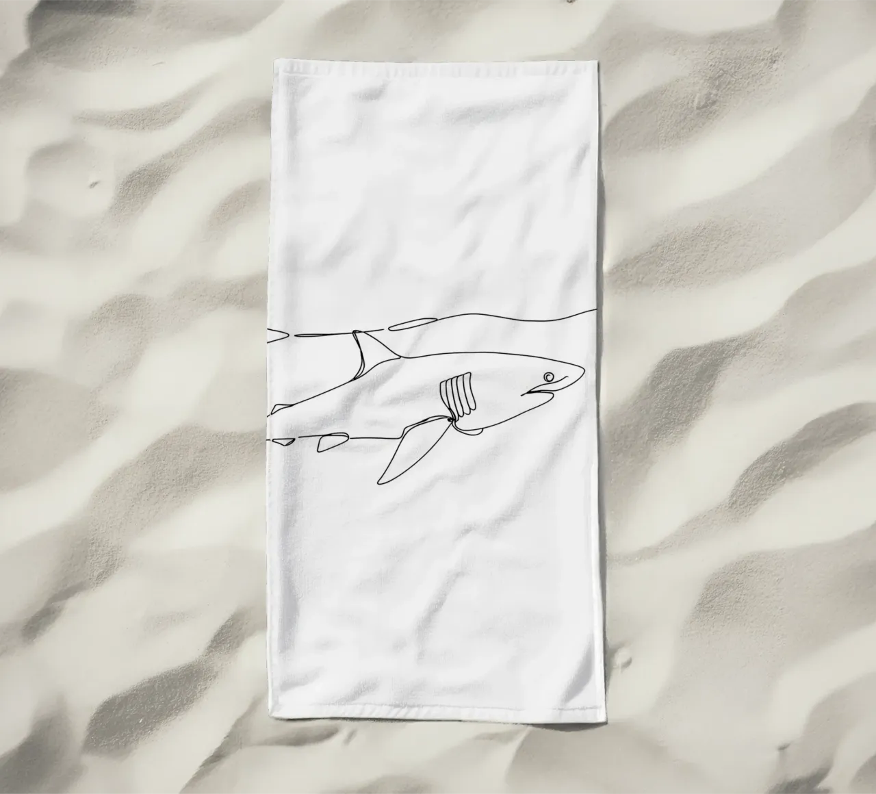 Shark Under Ocean Minimalist Line Art Drawing beach towel by Viv Line Art