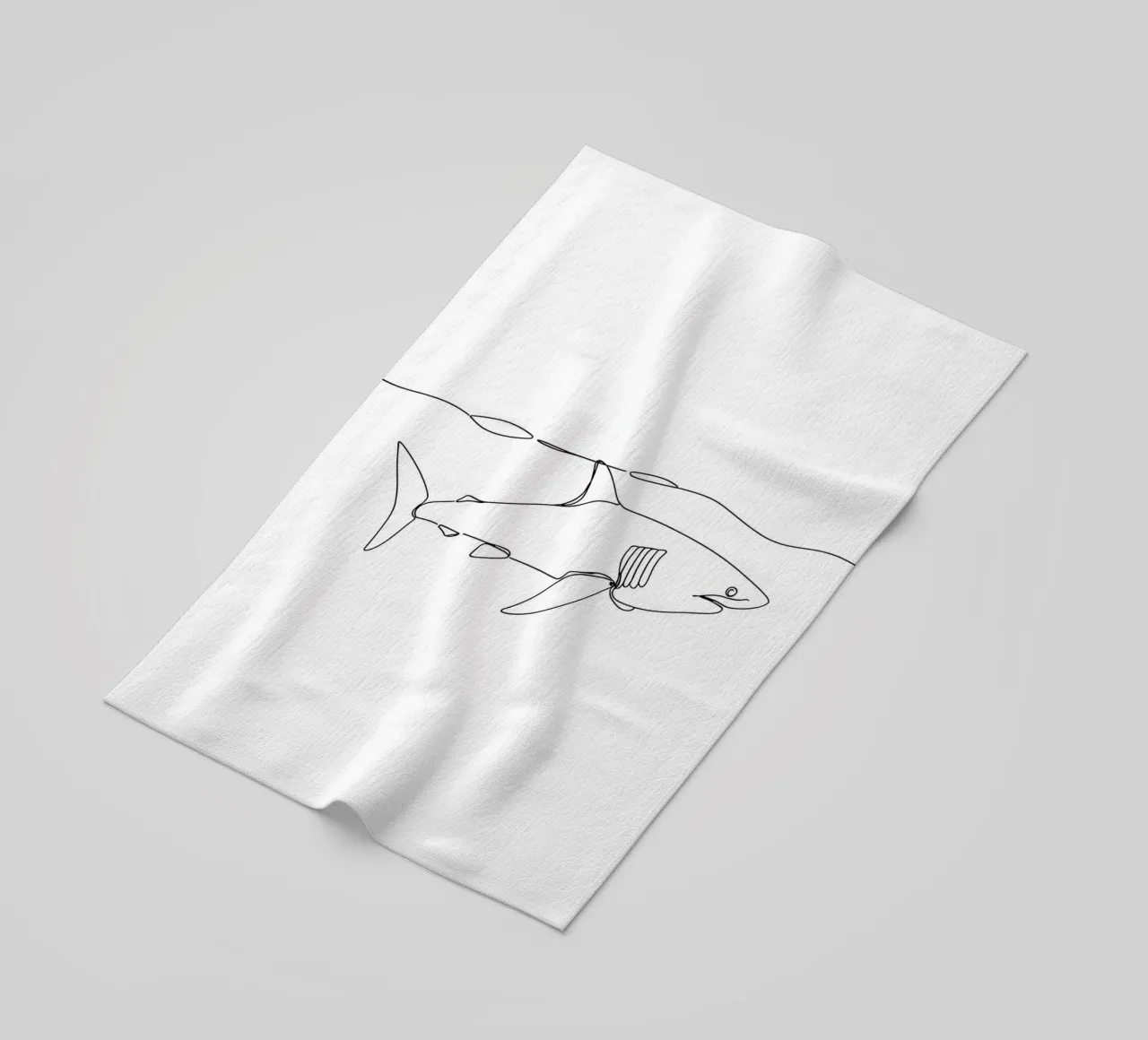 Shark Under Ocean Minimalist Line Art Drawing beach towel by Viv Line Art