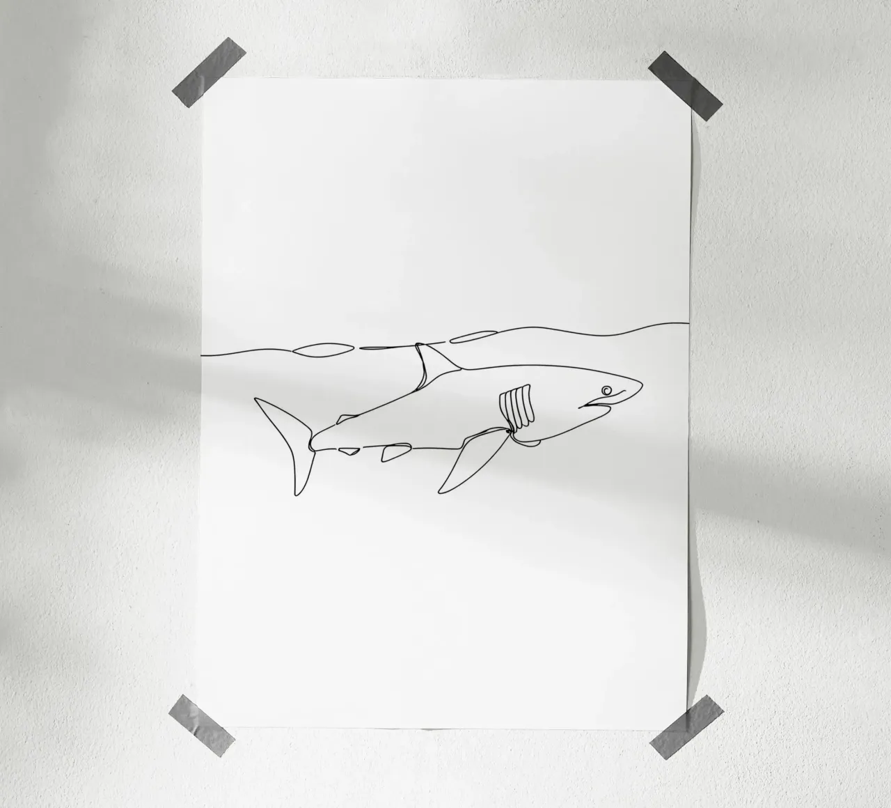 Hai unter Ozean Minimalist Line Art Zeichnung Hahnemühle von Viv Line Art