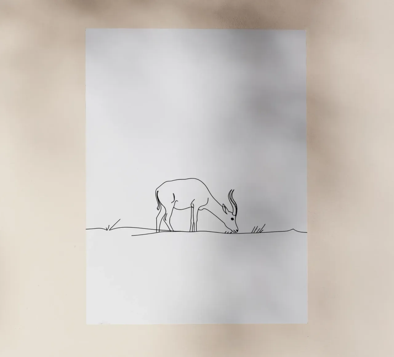 Antelope al pascolo Disegno lineare minimalista pellicola backlit da Viv Line Art