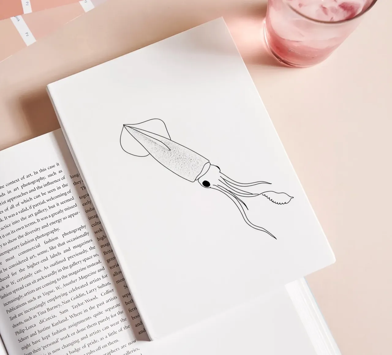 Squid Minimalist Line Art Drawing notebook by Viv Line Art
