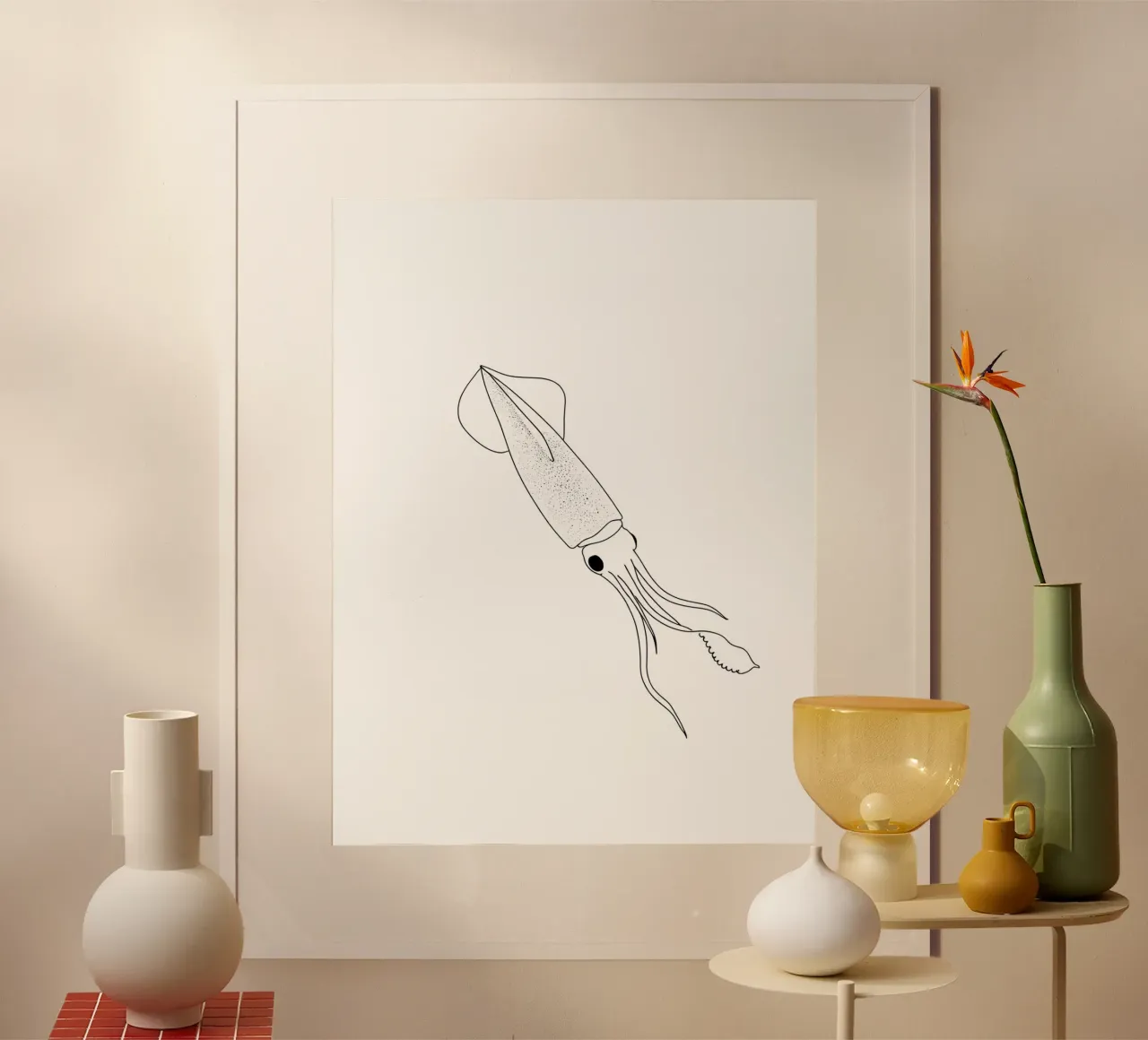 Tintenfisch Minimalist Line Art Zeichnung Poster von Viv Line Art