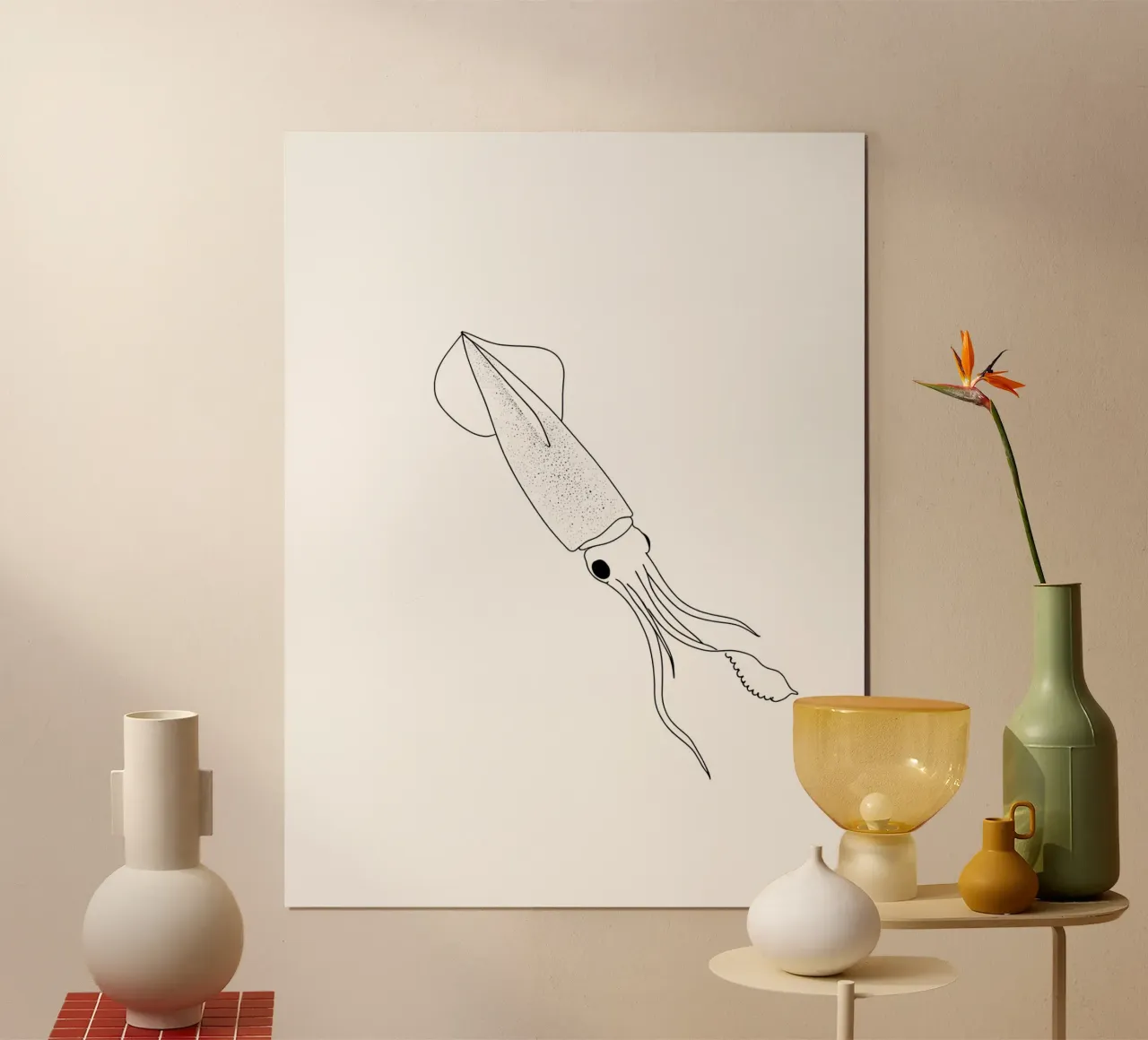 Tintenfisch Minimalist Line Art Zeichnung Poster von Viv Line Art