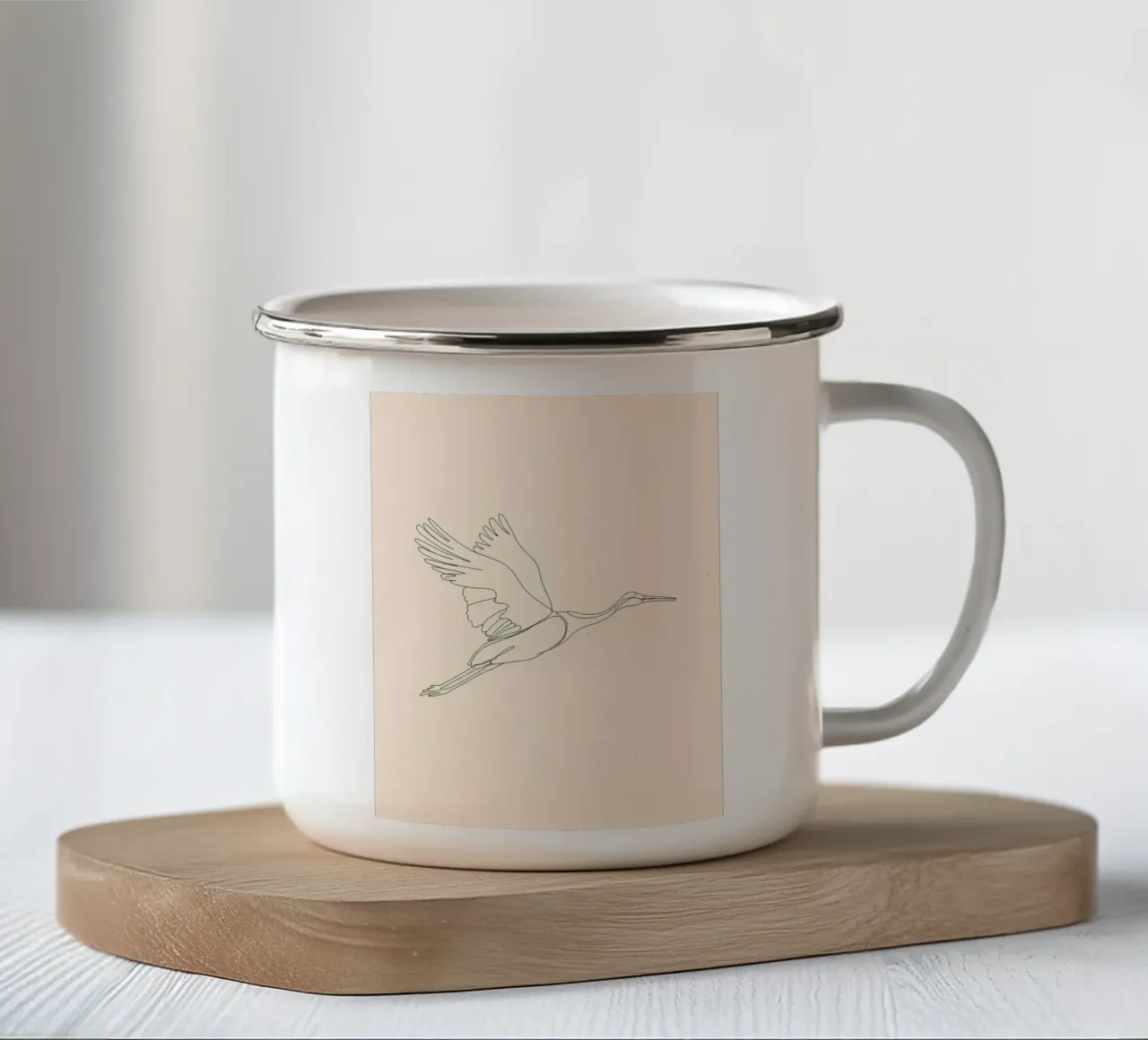 Grue en vol Dessin au trait minimaliste mug en émail de Viv Line Art