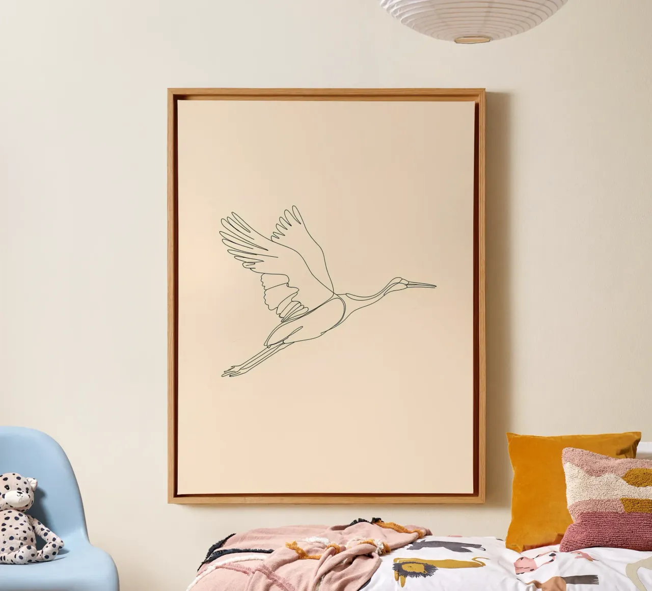 Gru che vola Disegno minimalista di arte lineare tela con Cornice a cassetta da Viv Line Art