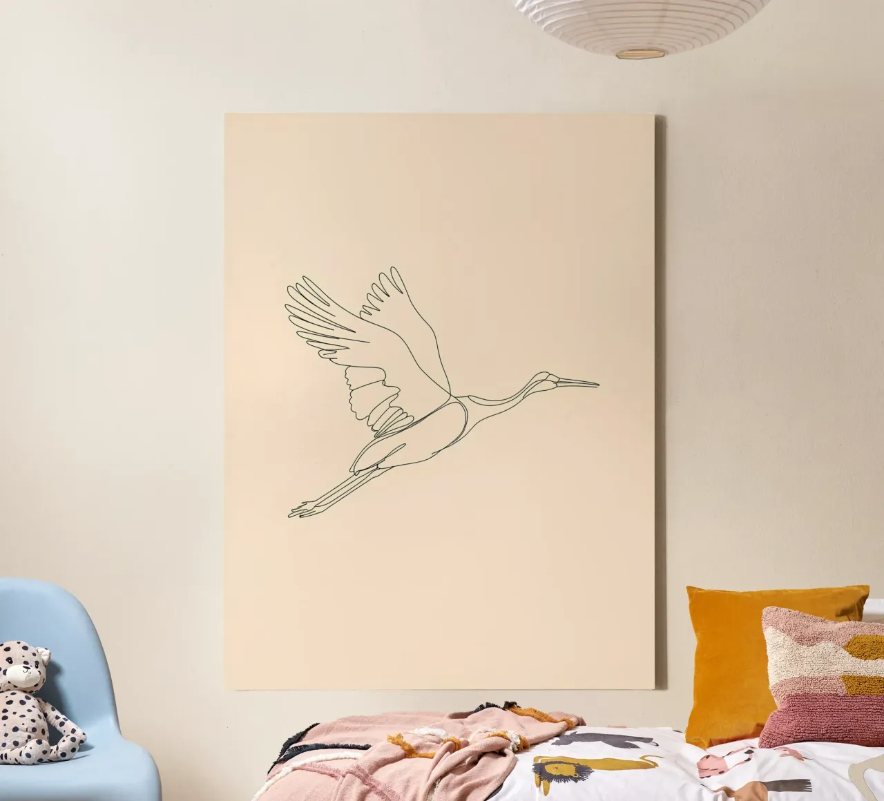 Gru che vola Disegno minimalista di arte lineare tela con Cornice a cassetta da Viv Line Art