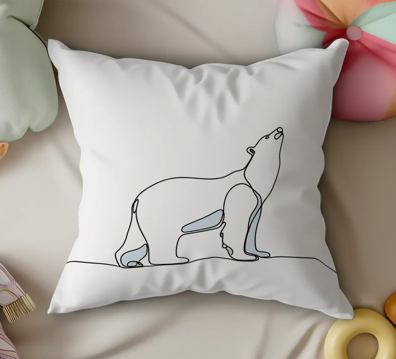 Orso polare in piedi Disegno lineare minimalista cuscino da Viv Line Art