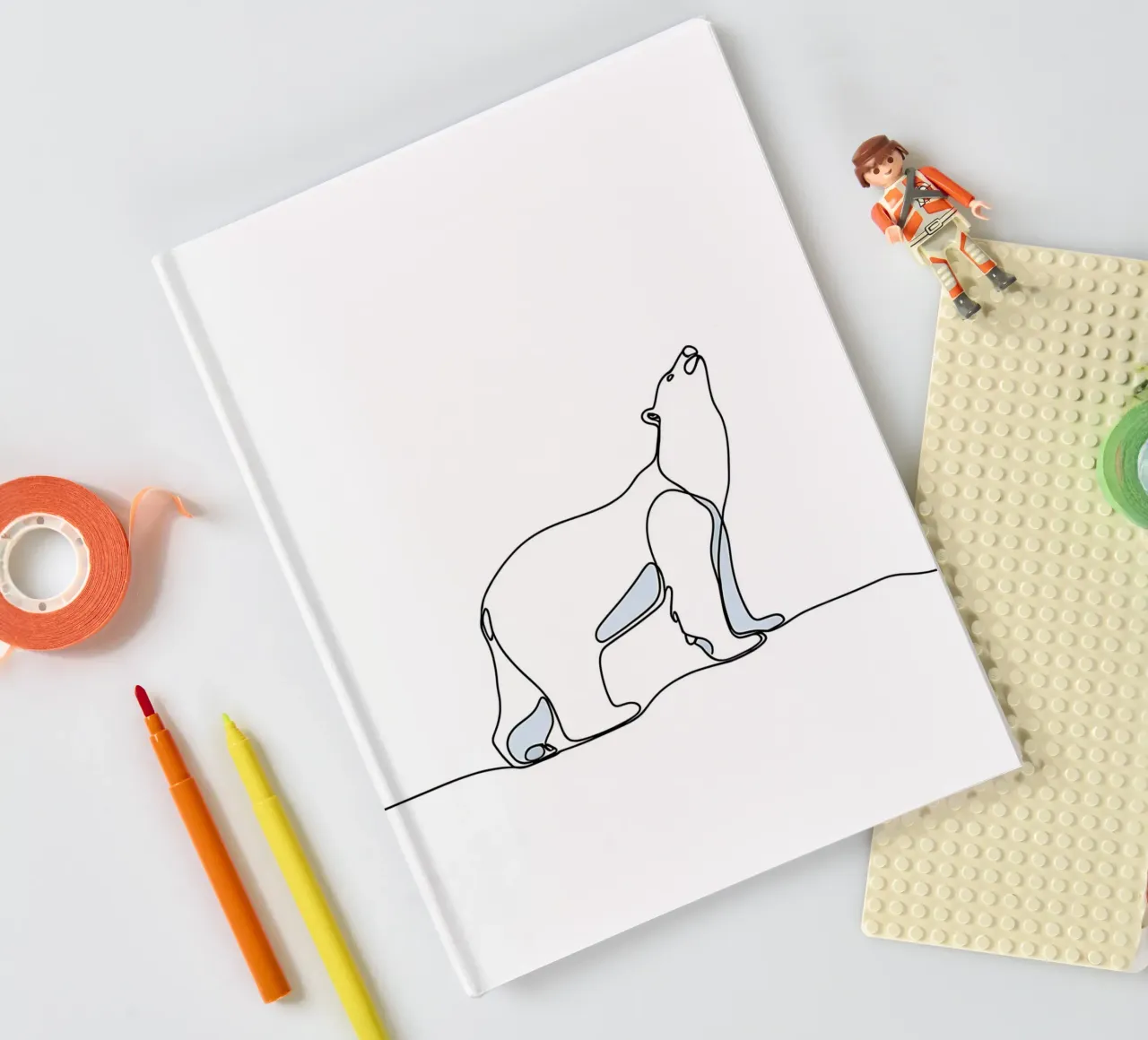Polar Bear Standing Minimalist Line Art Drawing notebook by Viv Line Art