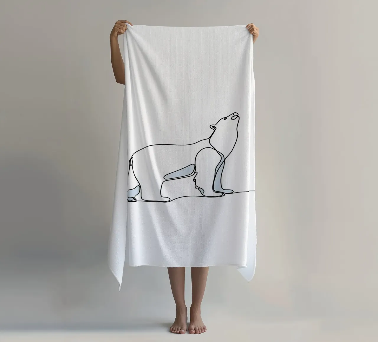 Orso polare in piedi Disegno lineare minimalista telo mare da Viv Line Art