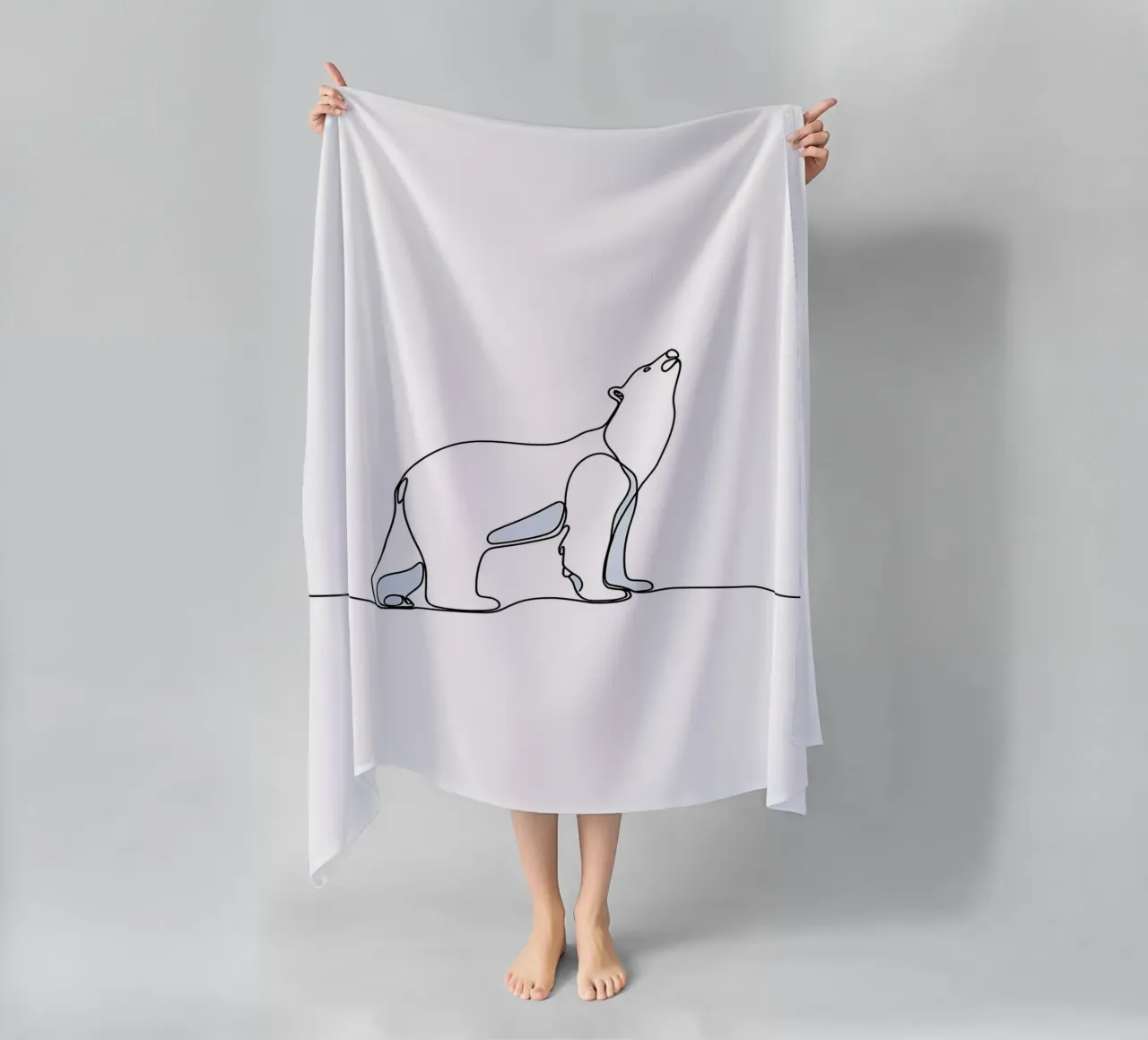 Orso polare in piedi Disegno lineare minimalista telo mare da Viv Line Art