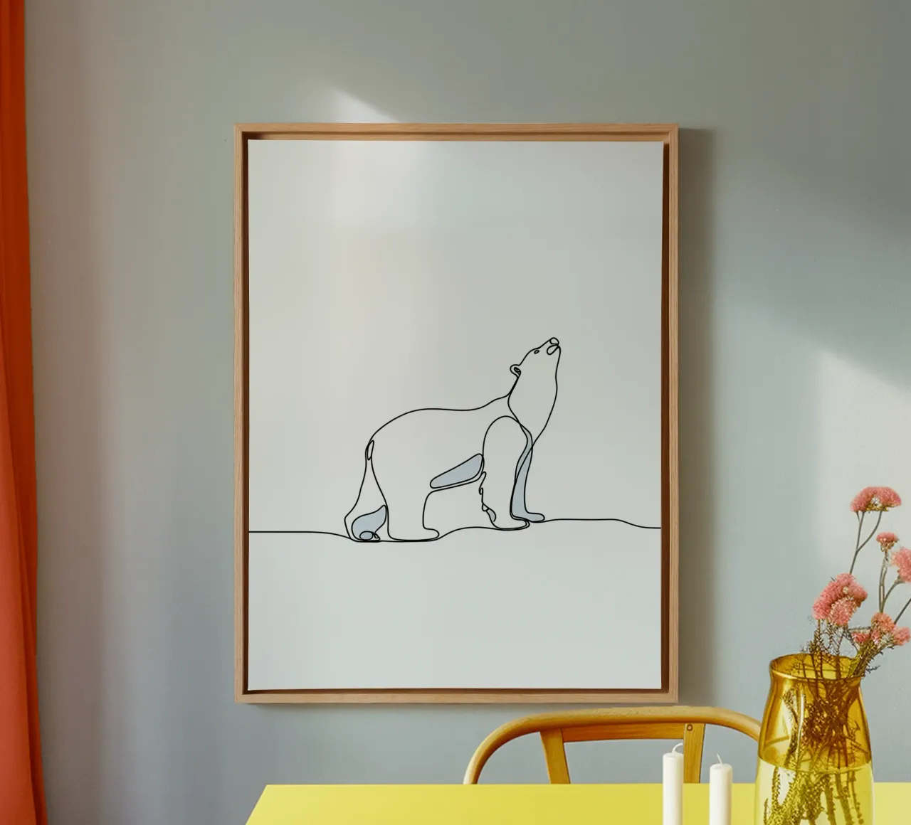 Polar Bear Standing Minimalist Line Art Drawing canvas by Viv Line Art