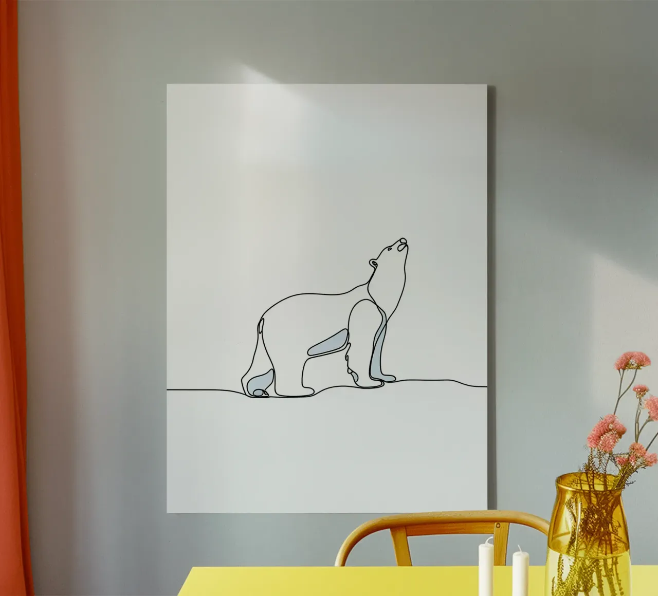 Polar Bear Standing Minimalist Line Art Drawing canvas by Viv Line Art