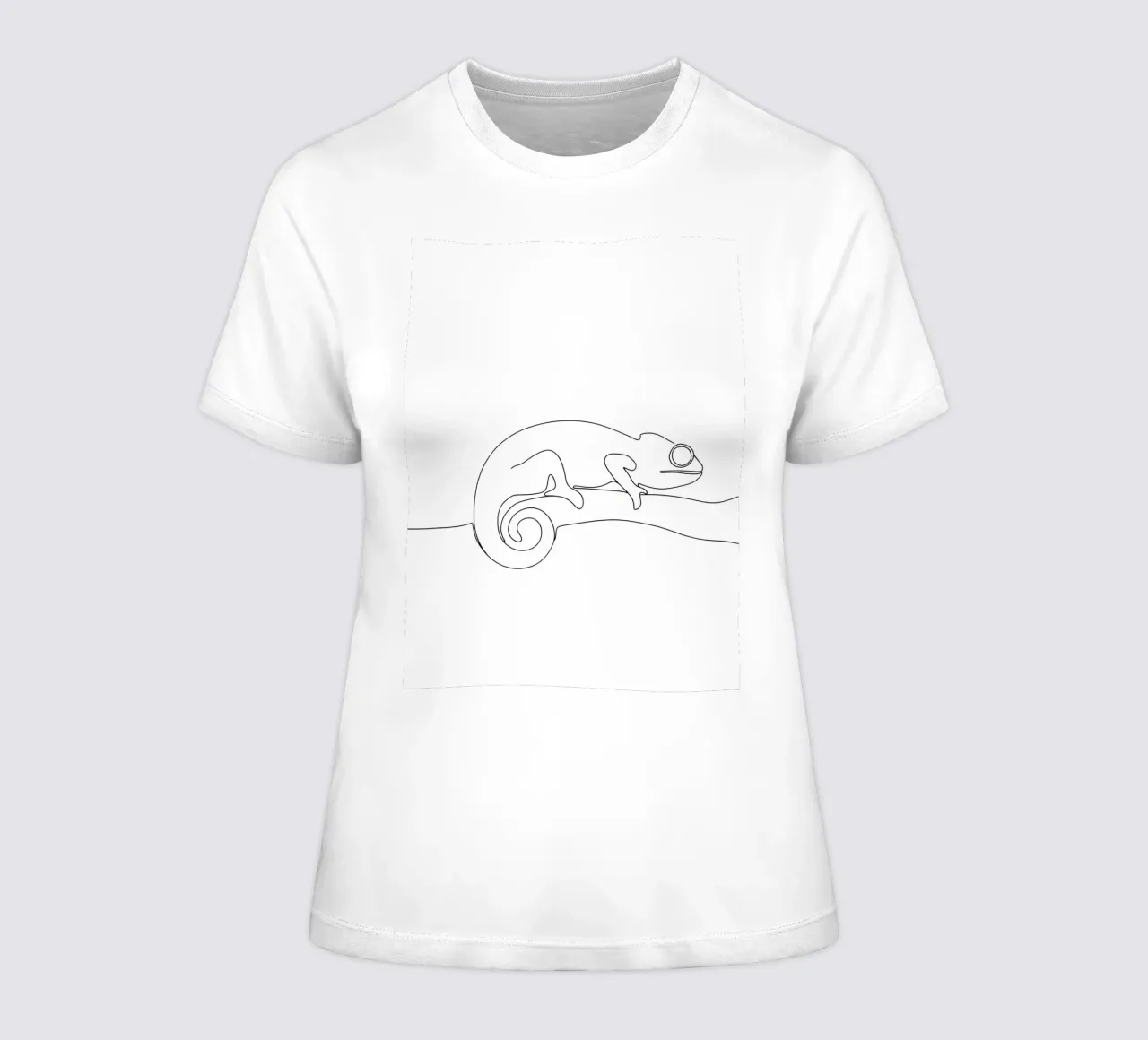 Chameleon on a Branch Minimalist Line Art Drawing women's fitted t-shirt by Viv Line Art